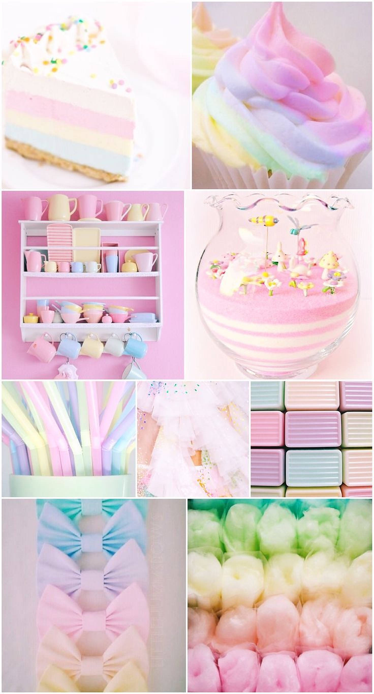 Aesthetic na Collage ng mga Bagay na Pastel Rainbow Wallpaper