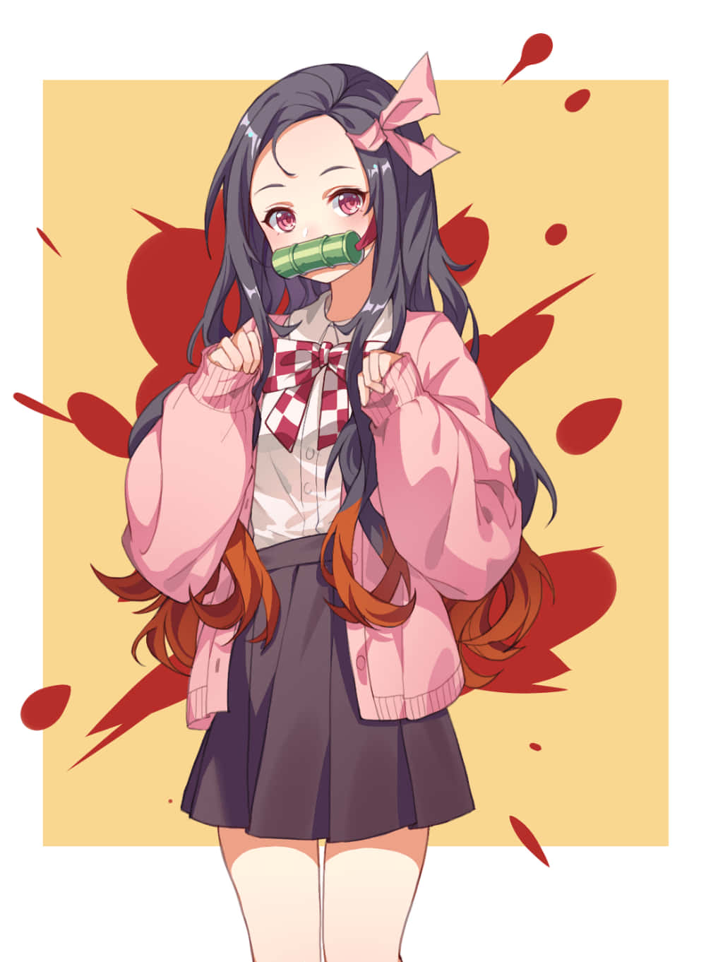 Aesthetic na Demon Slayer na Cute na Ilustrasyon ni Nezuko Kamado Wallpaper