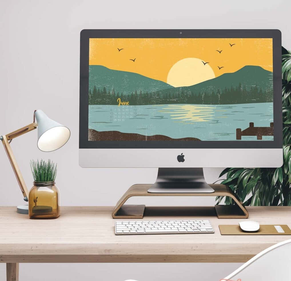 Aesthetic na Desk Setup na May Computer Monitor Wallpaper
