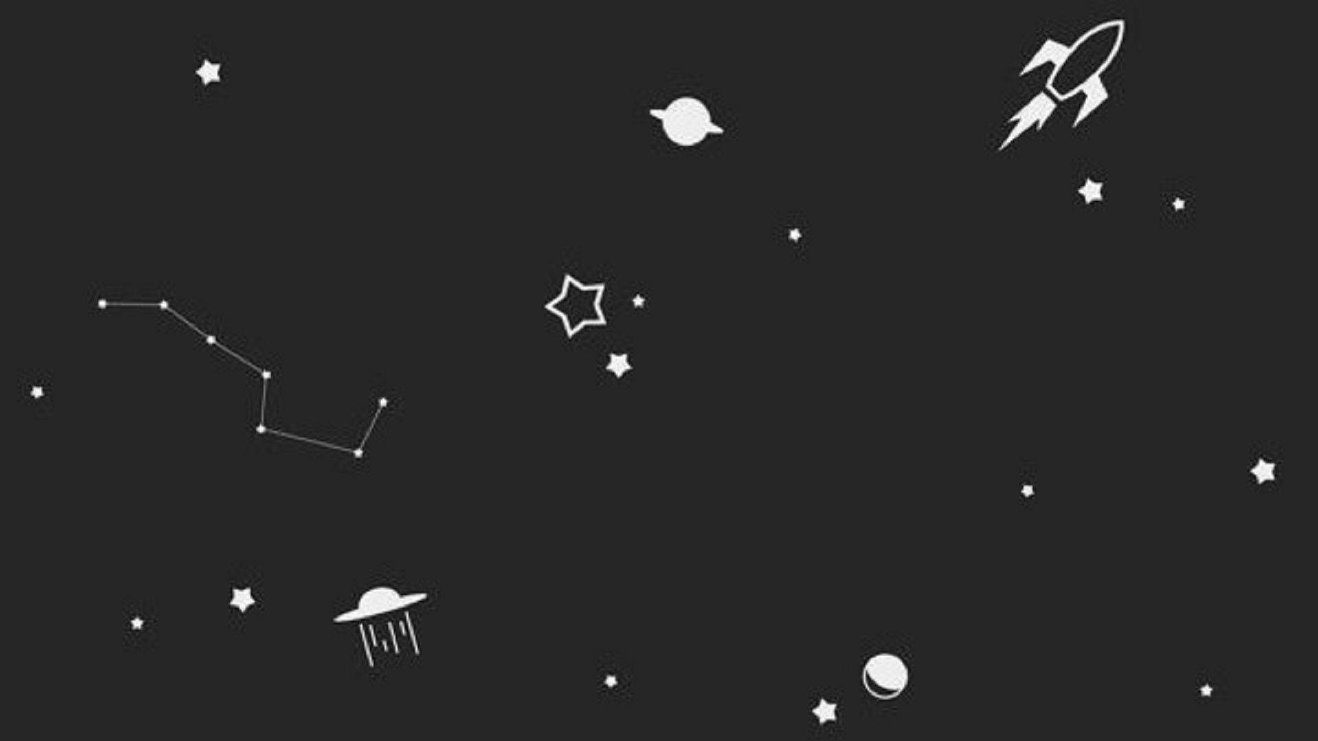Aesthetic na Itim at Puting Laptop Background ng Outer Space Wallpaper