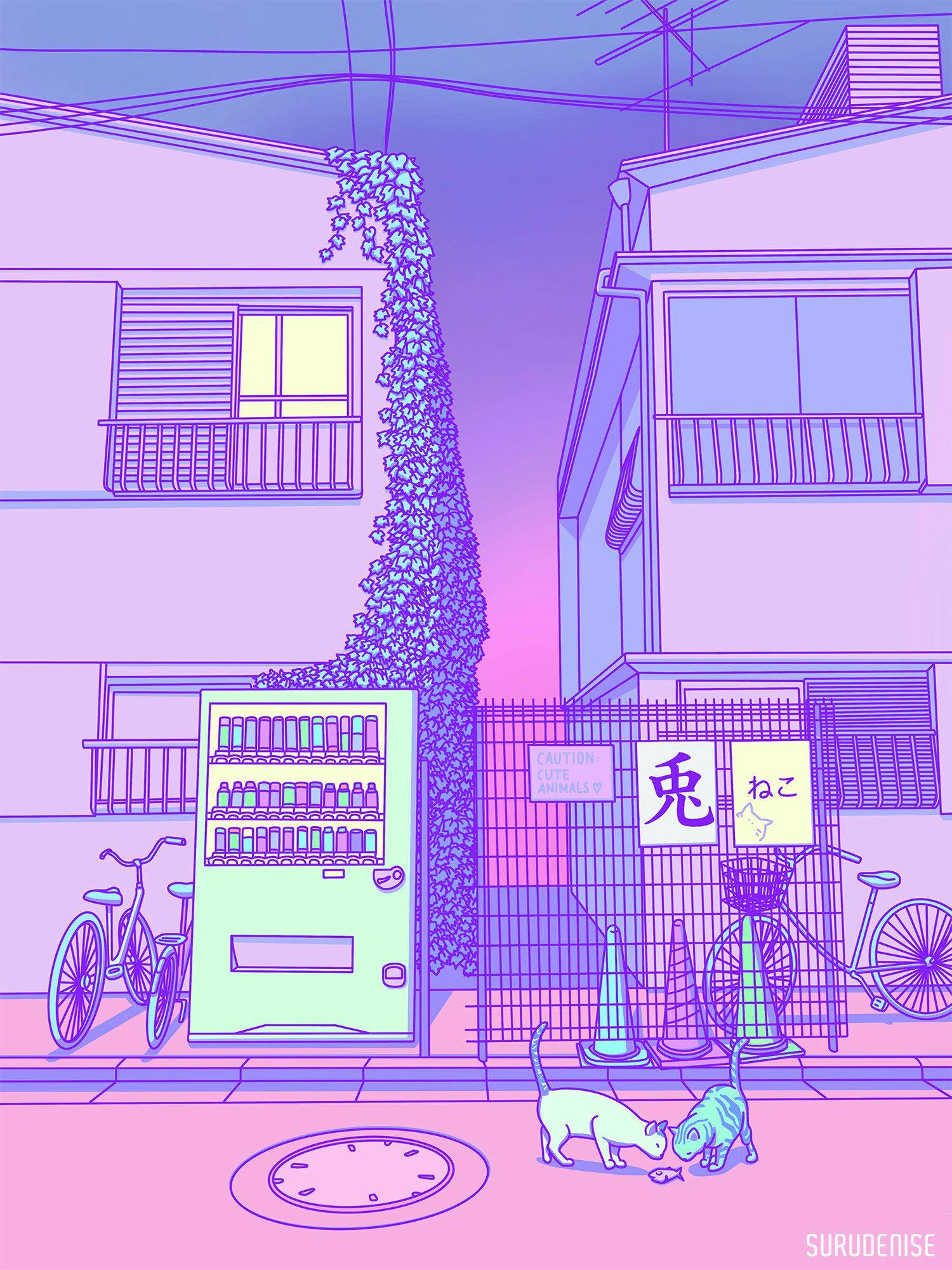Aesthetic na Light Purple na Vending Machine sa Japan Wallpaper