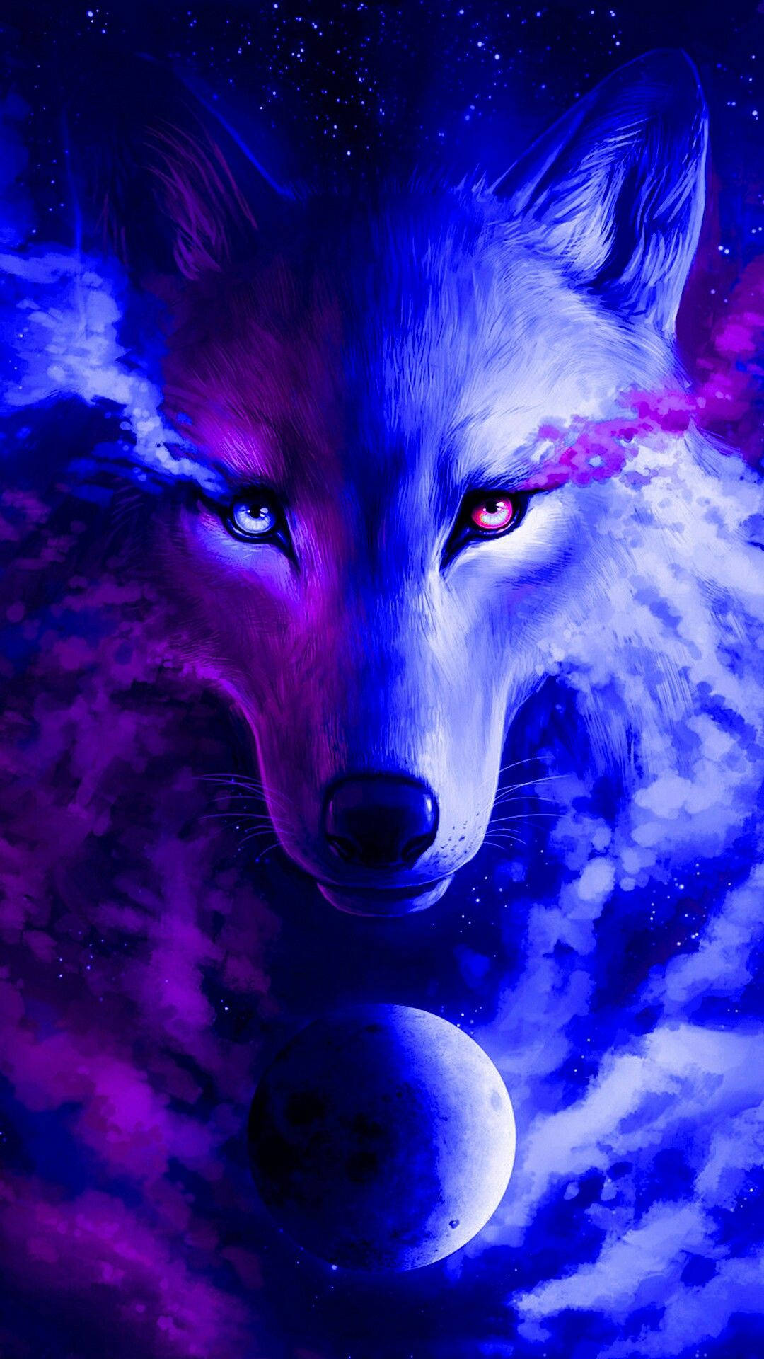 Aesthetic na Lobo ng Kalawakan at Buwan Wallpaper