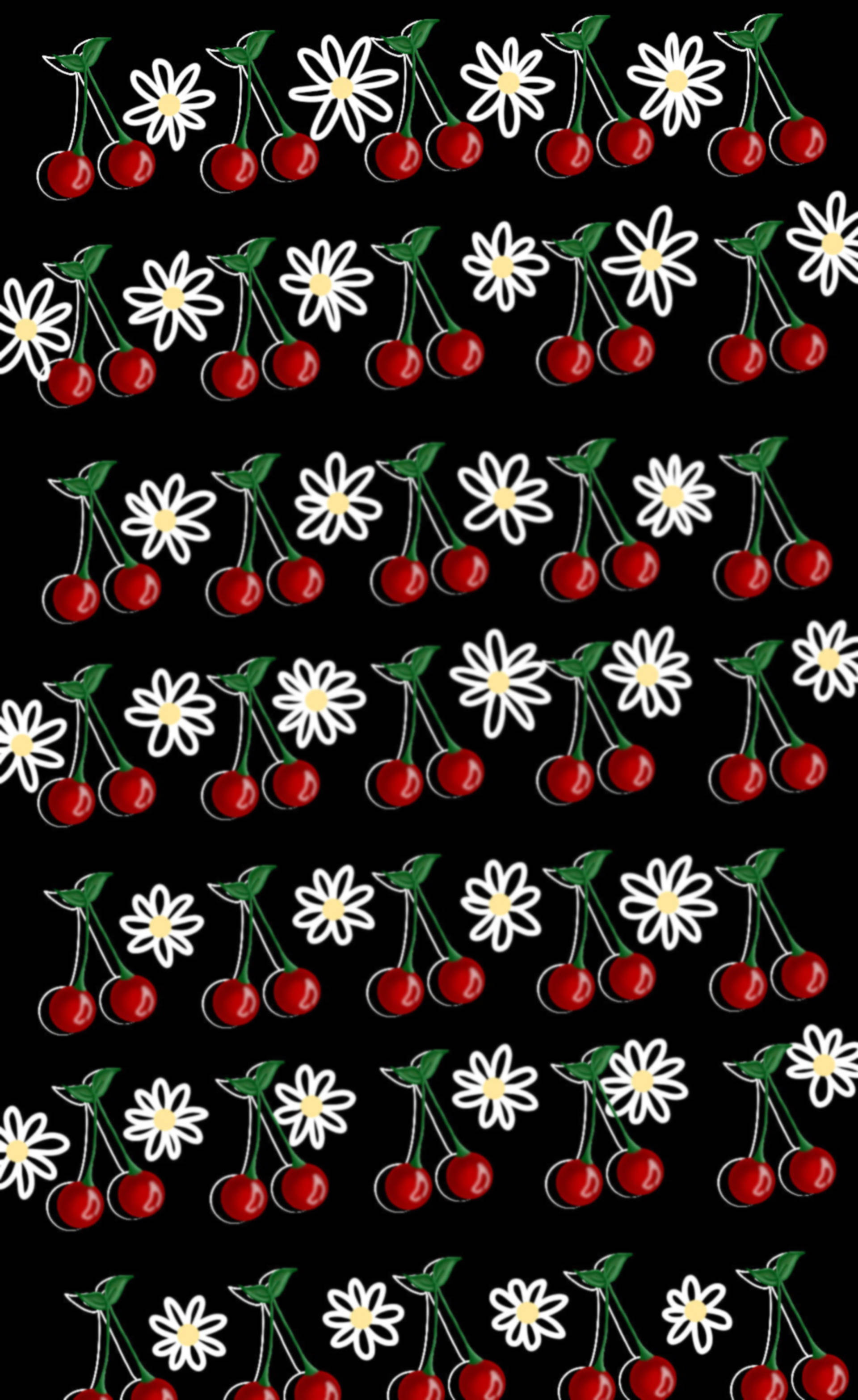 Aesthetic na Pattern ng mga Seresa at Daisies Wallpaper