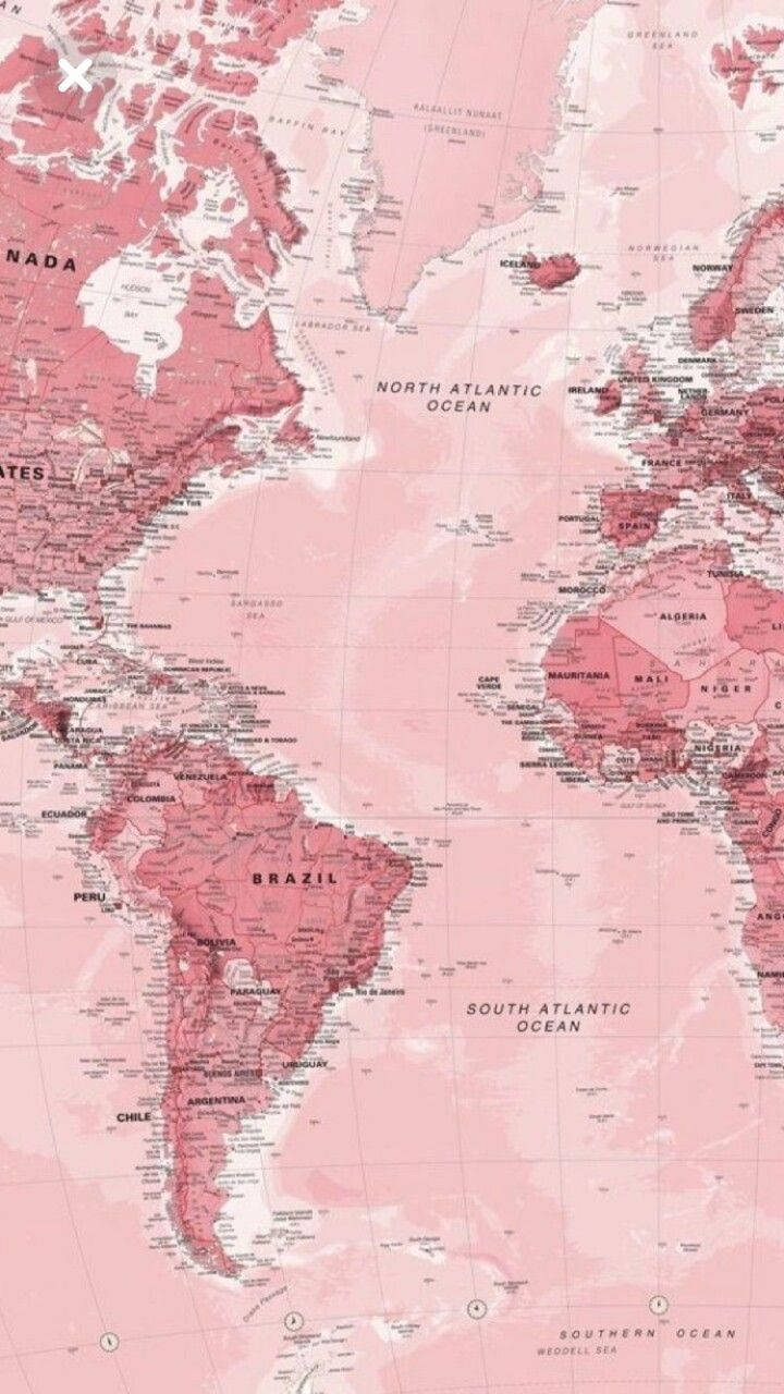 Aesthetic na Peach Pink na Mapa ng Atlantiko Wallpaper