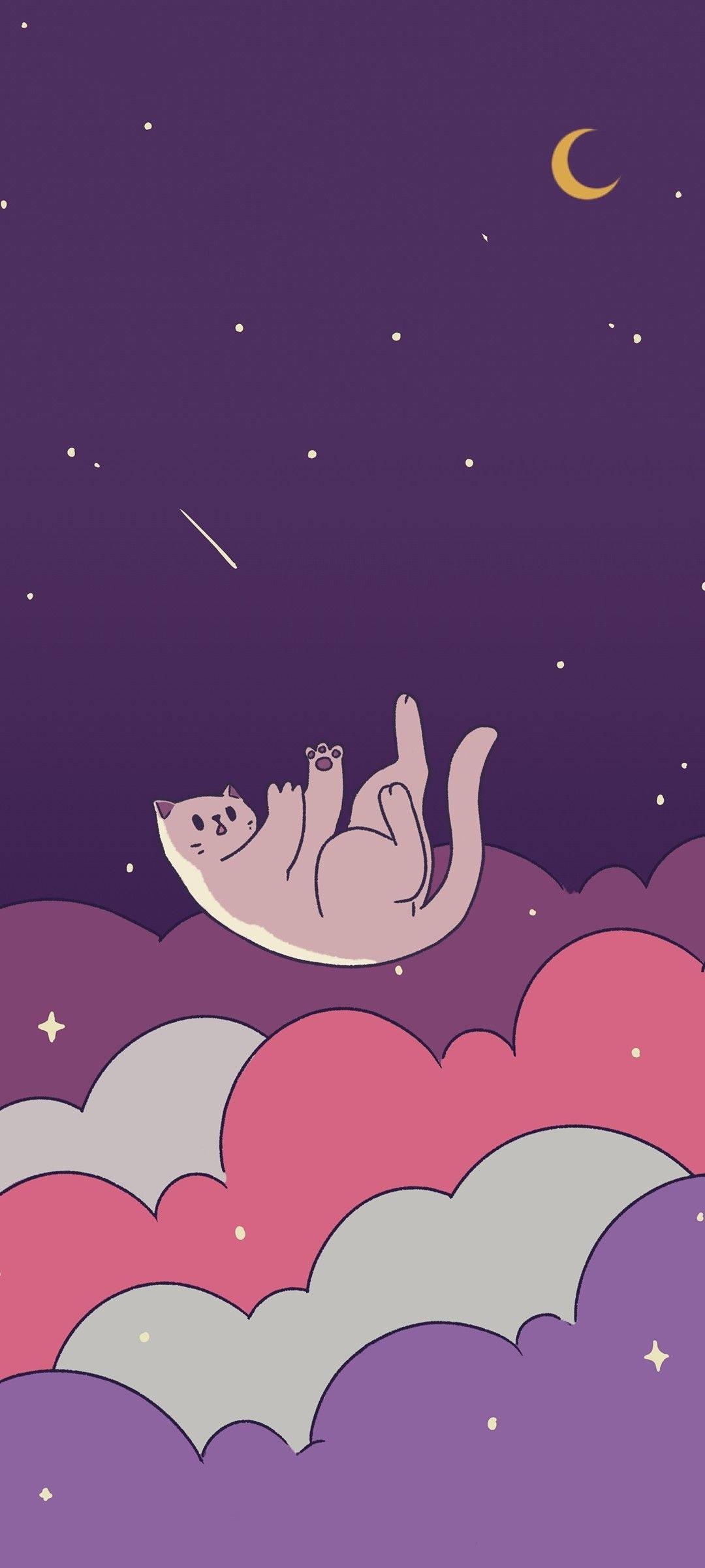 Aesthetic na Pusa na Nahuhulog Para sa iPhone Wallpaper