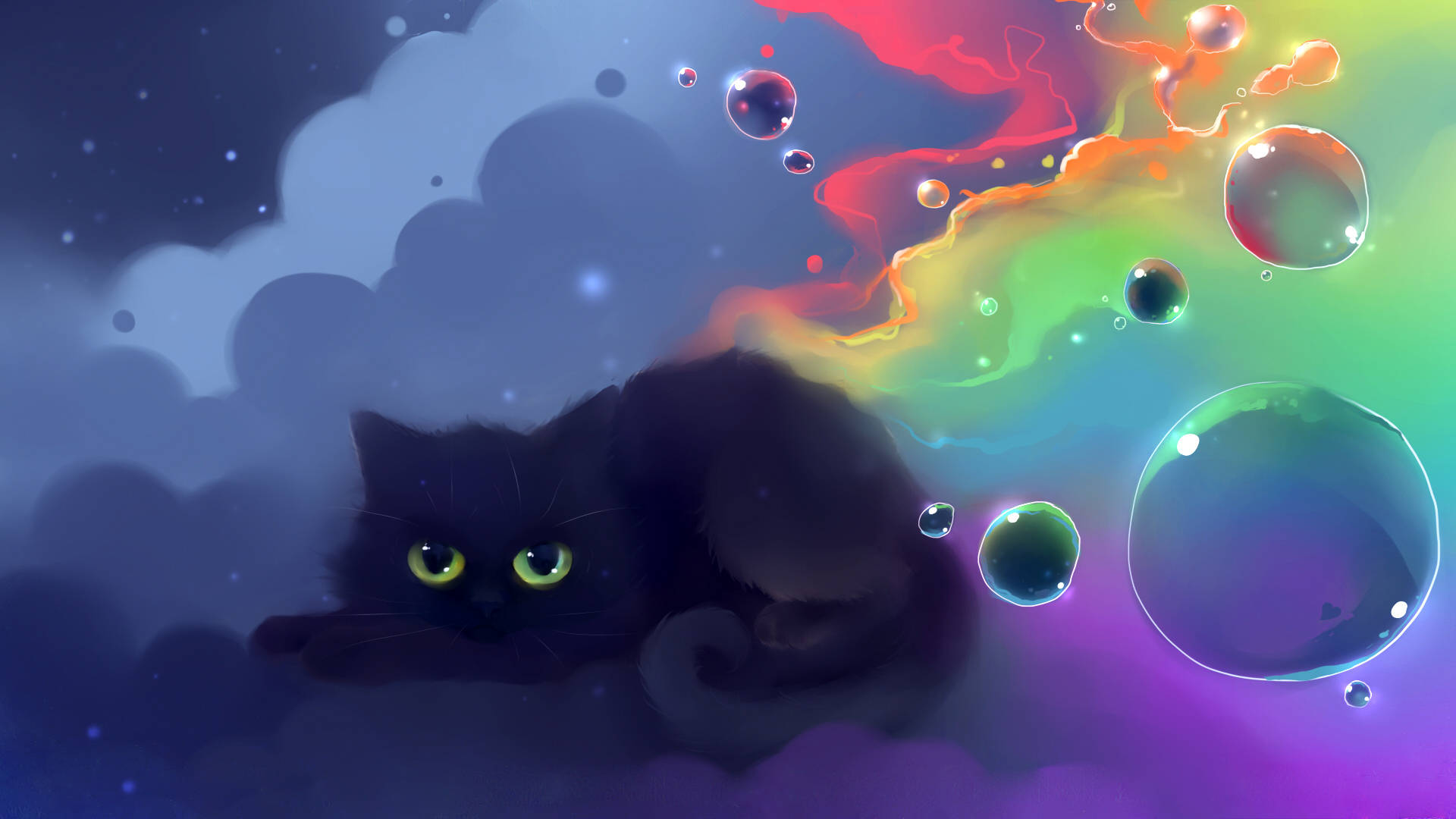 Aesthetic na Pusa na May mga Bula Wallpaper