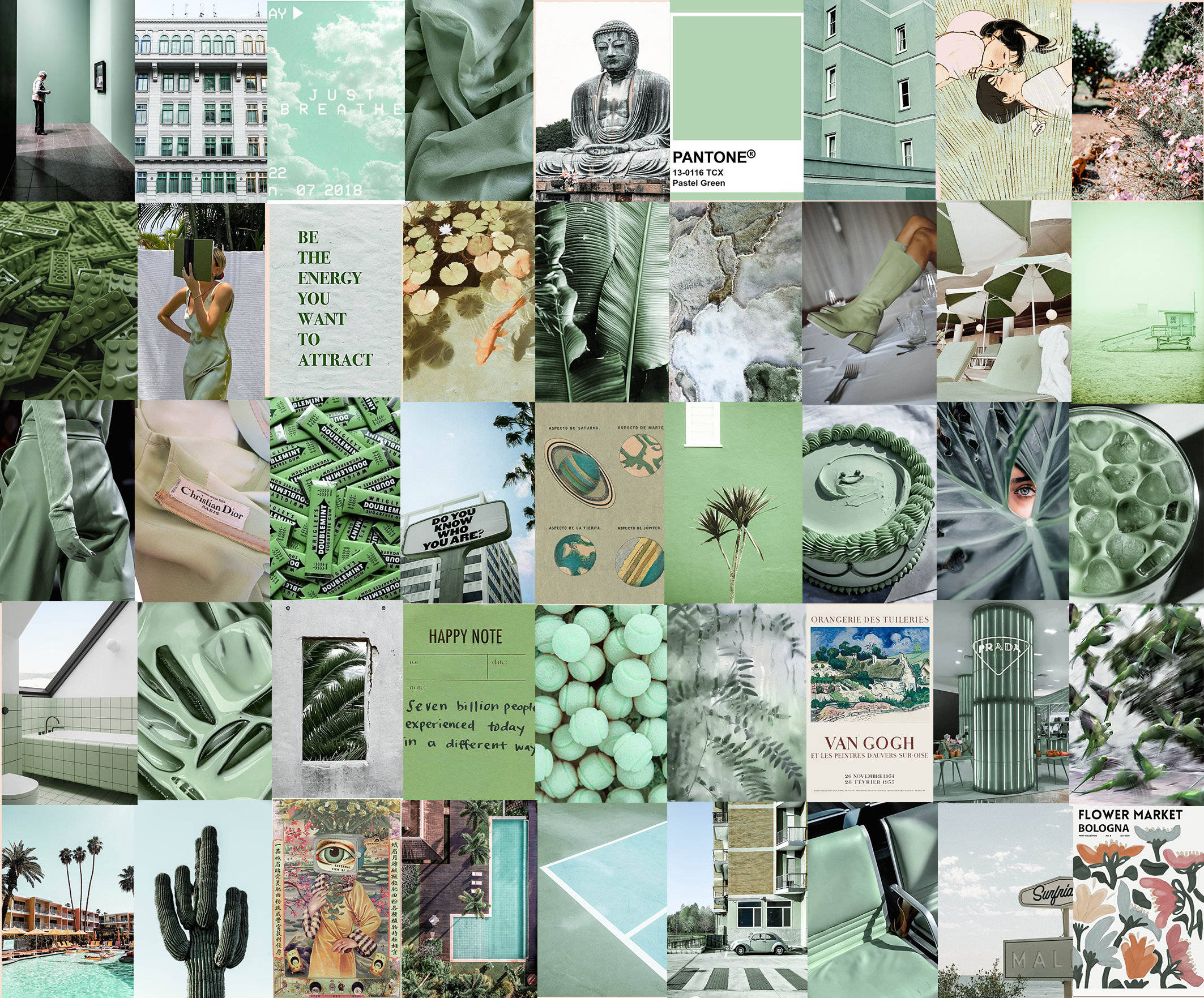 Aesthetic na Sage Green na Naka-tile Wallpaper