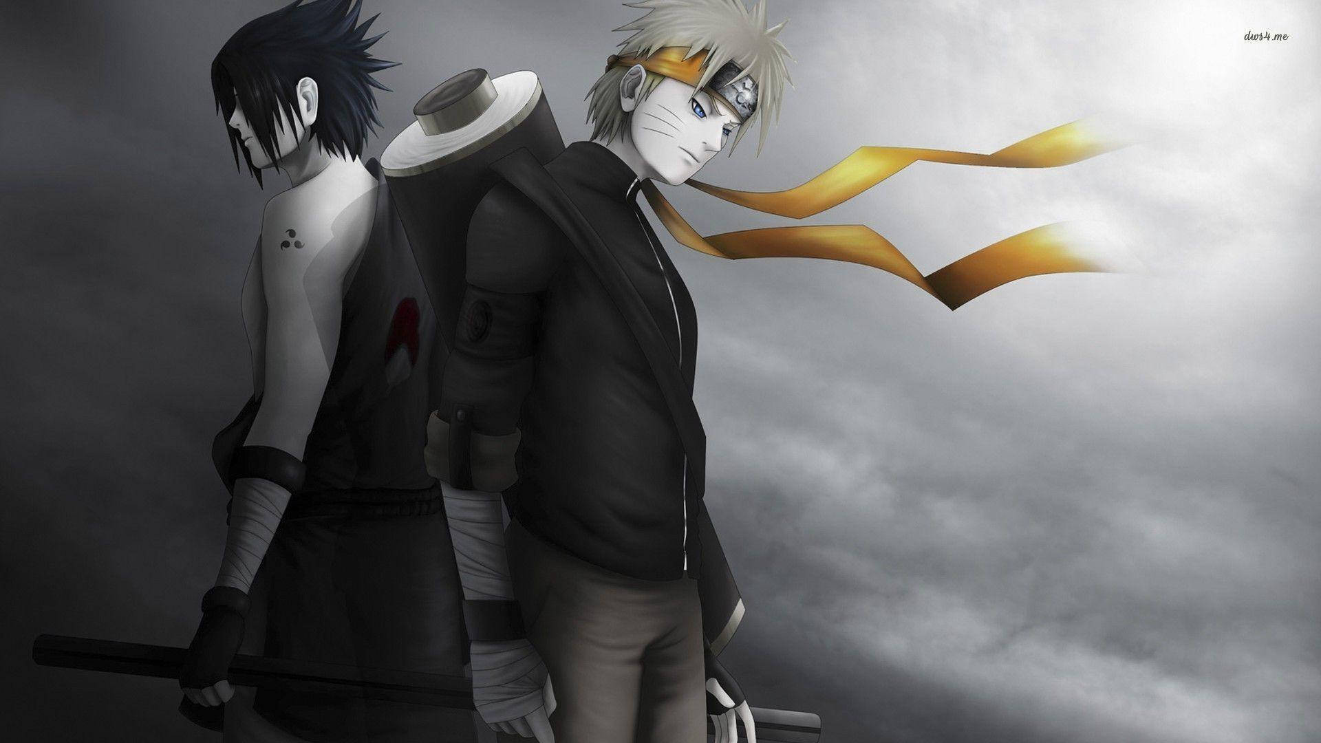Aesthetic na Sasuke at Naruto na Nagtatalikod Wallpaper