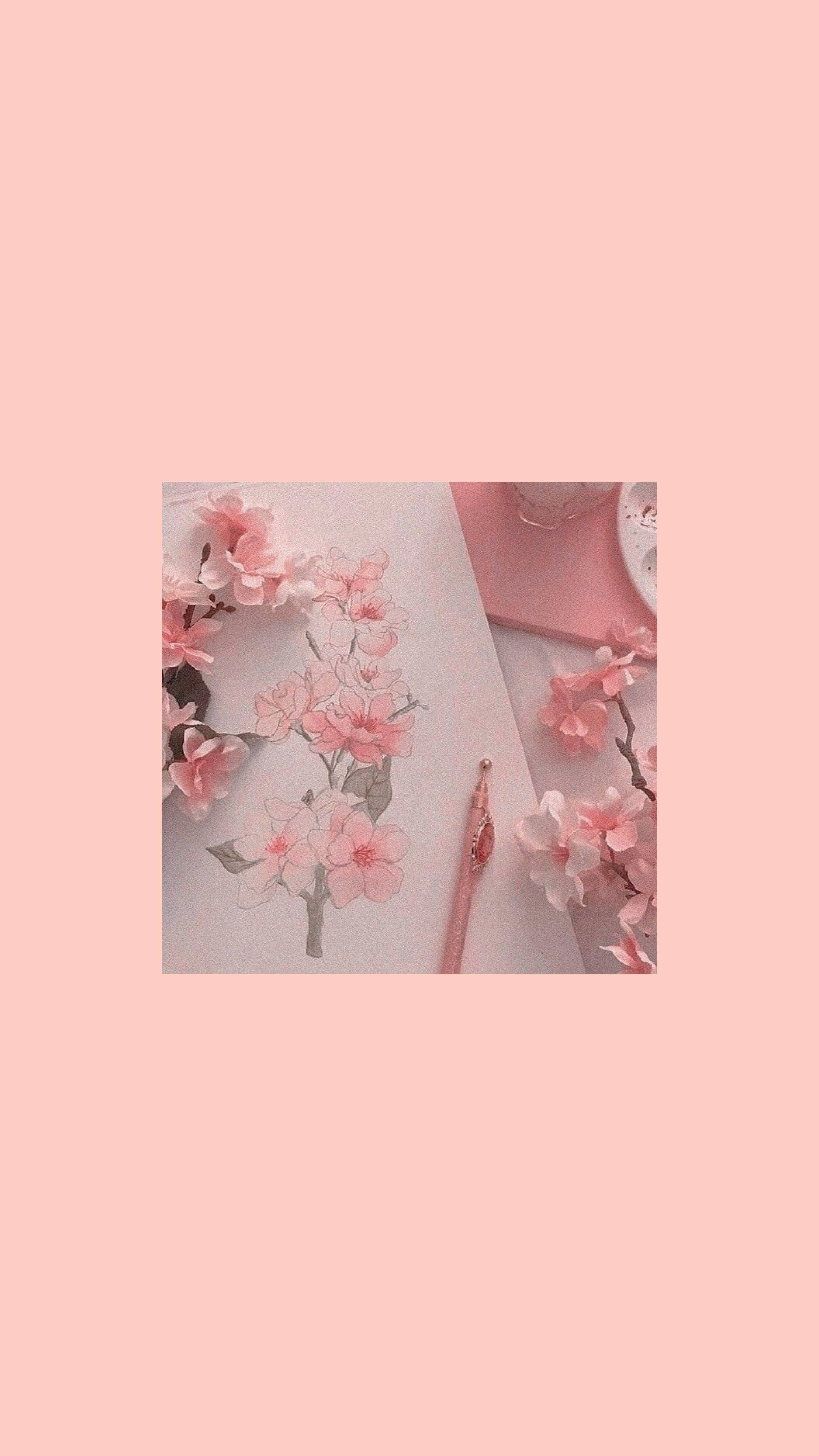 Aesthetic na Stationery na Kulay Rosas para sa iPhone Wallpaper