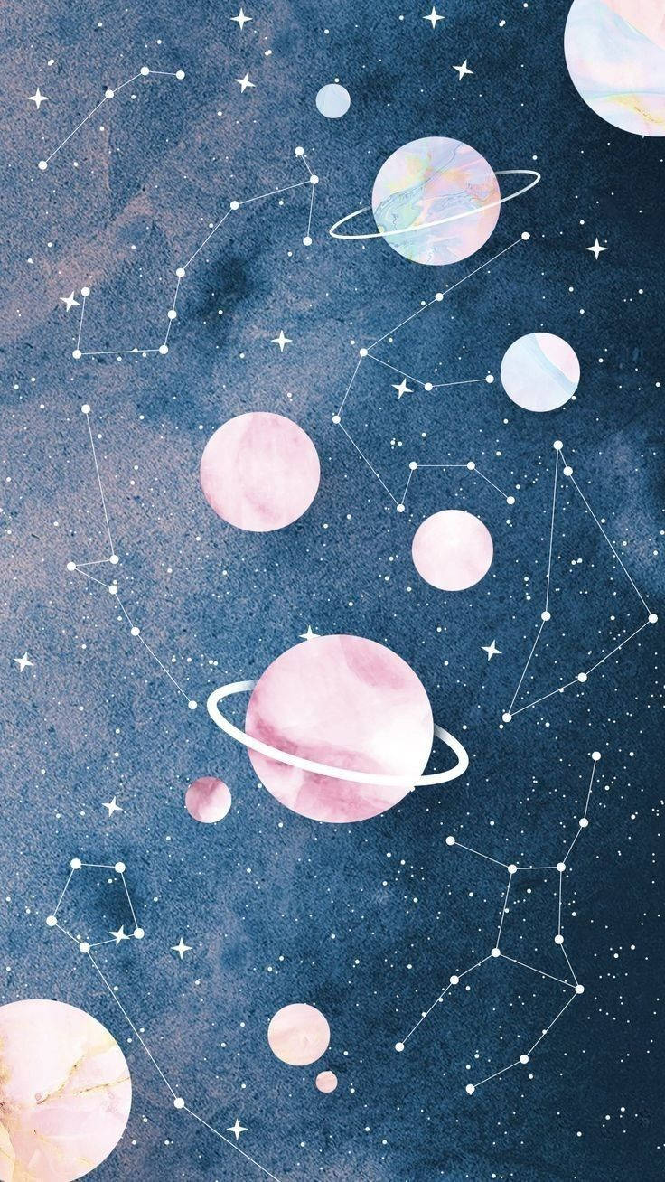 Aesthetic ng Kalawakan na Pastel na mga Planeta at Bituin Wallpaper