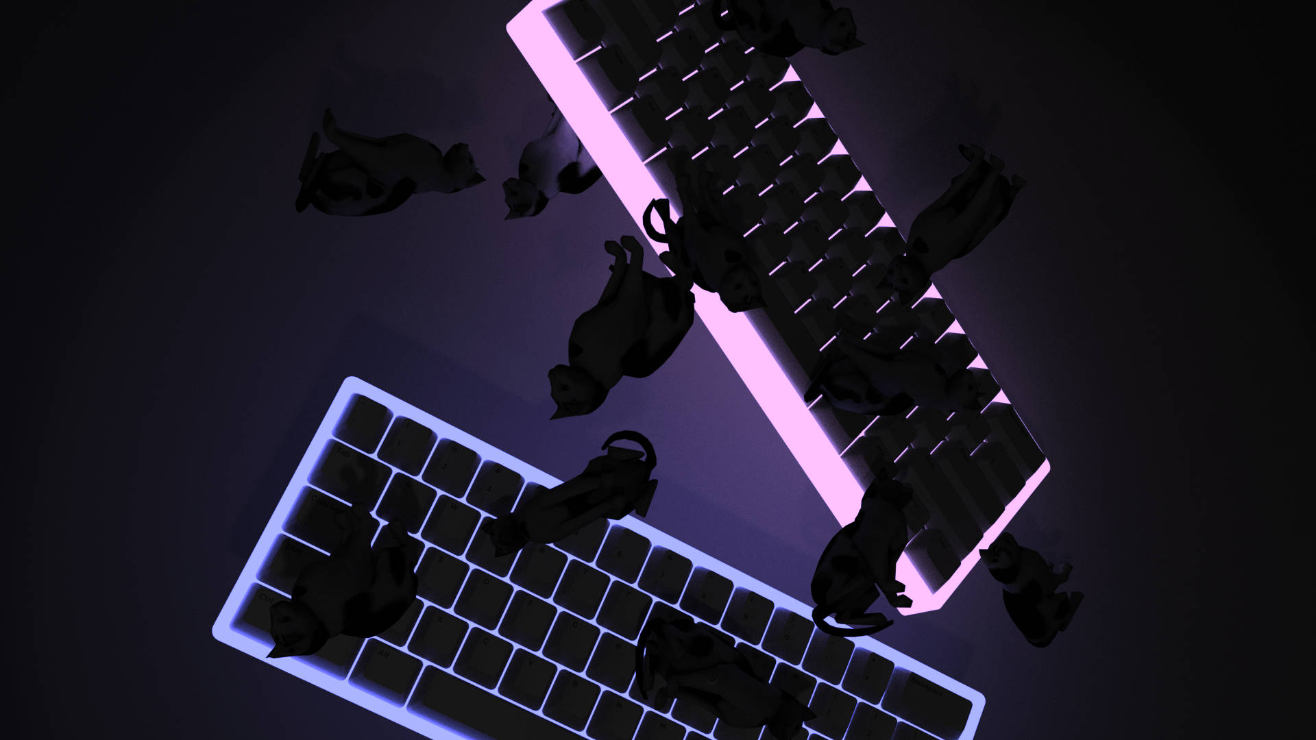Aesthetic ng Keyboard na may 3D Render na Pusa Wallpaper
