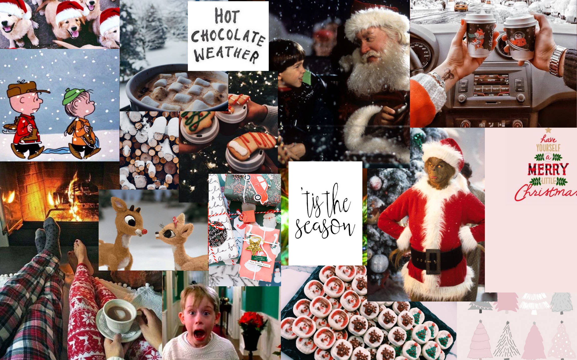 Aesthetic ng Pasko sa Desktop na Kulay Rosas para sa Holiday Wallpaper