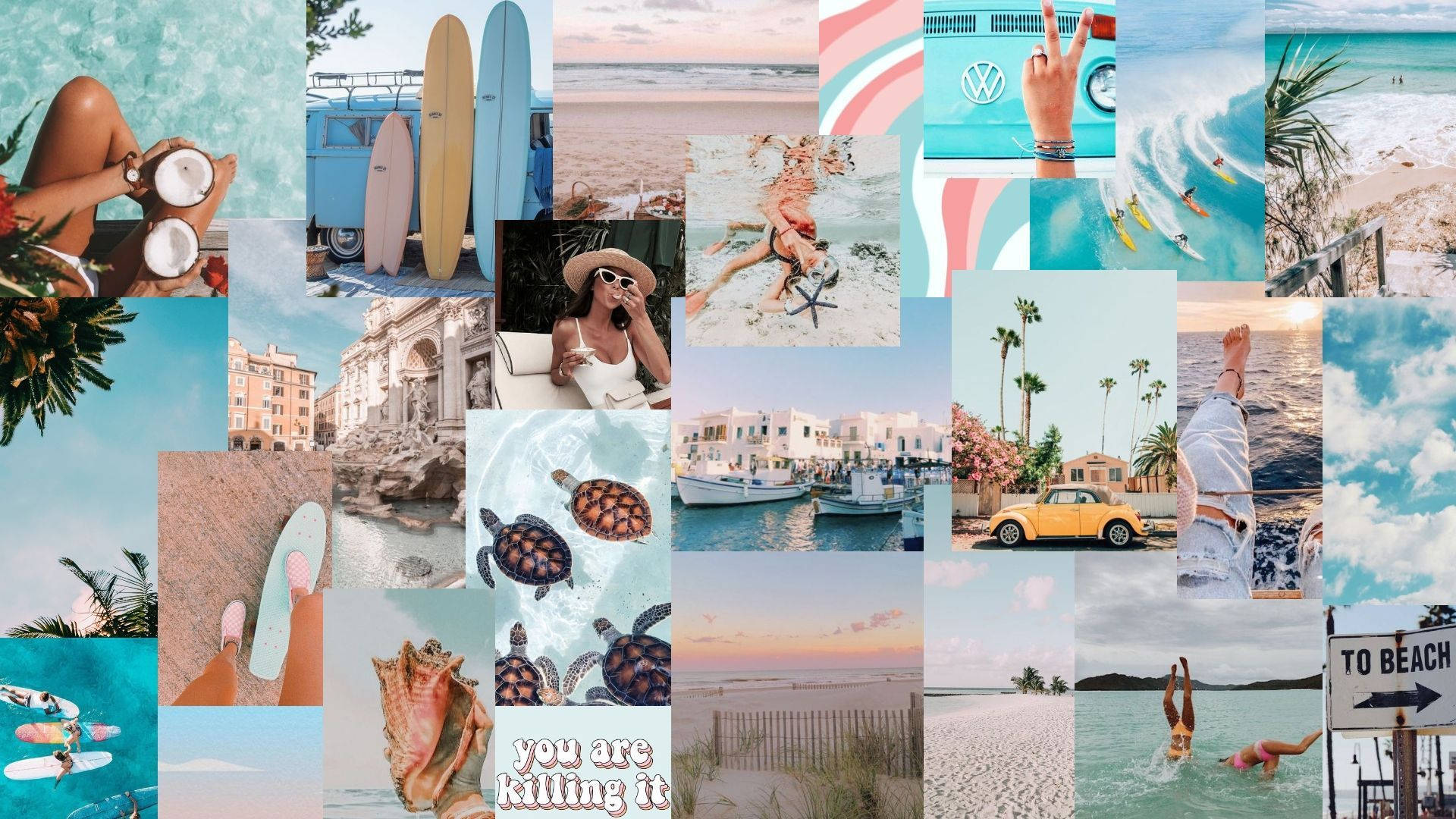 Aesthetic ng Tag-araw na Beach Summer Collage Wallpaper