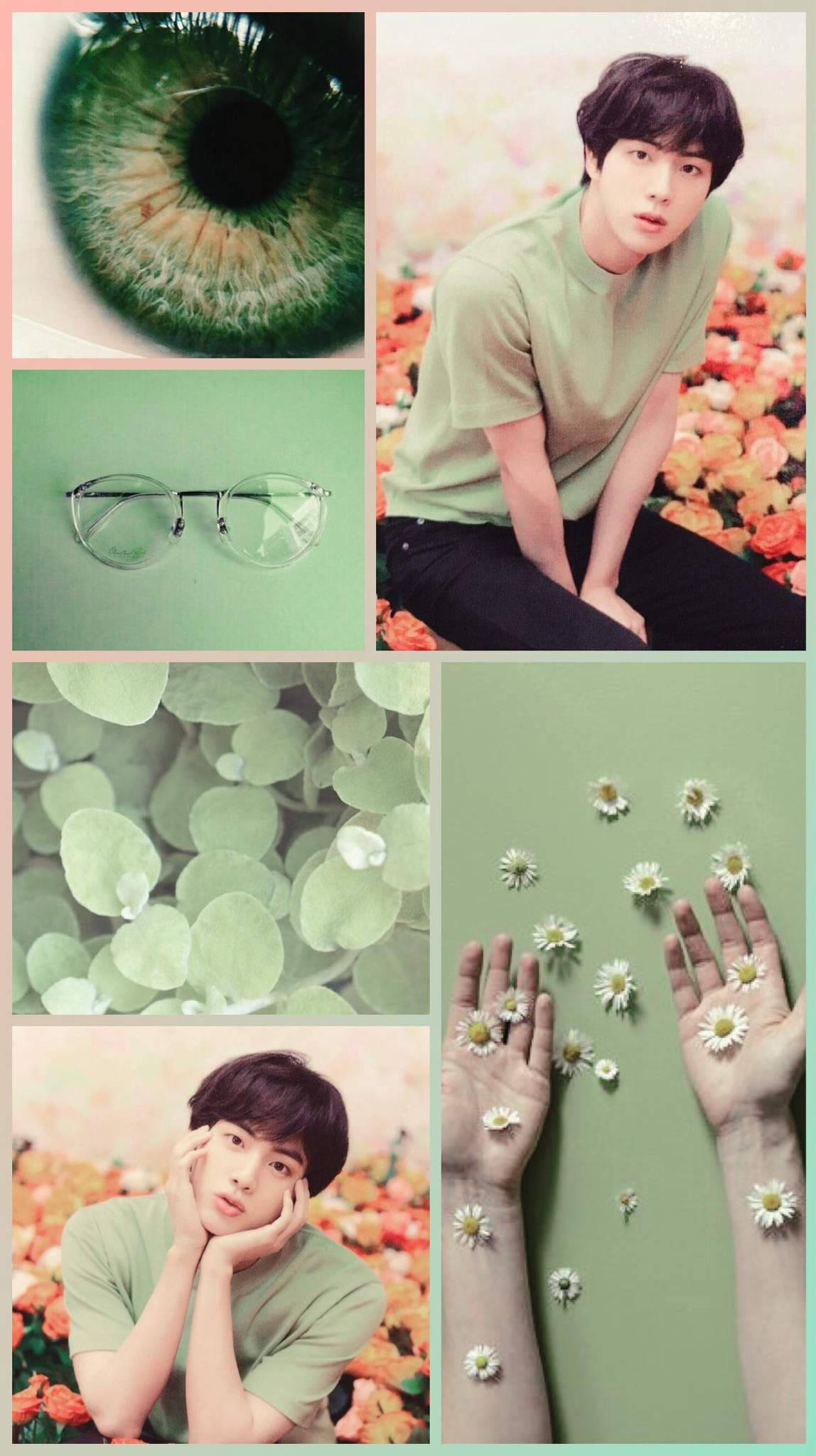 Aesthetic ni BTS Jin sa Light Green Wallpaper