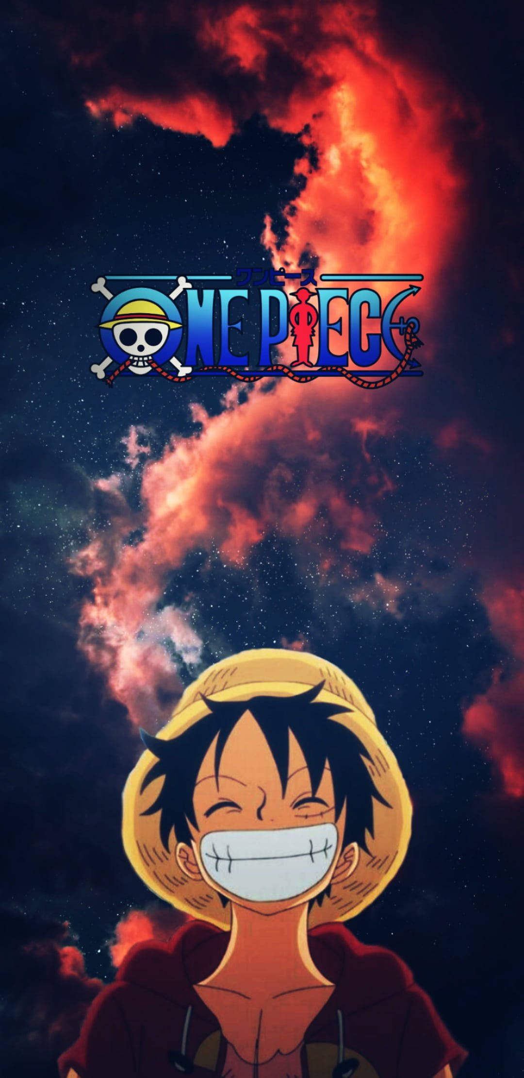 Aesthetic ni Luffy sa Gabing Mala-Starry Night na May Logo Wallpaper