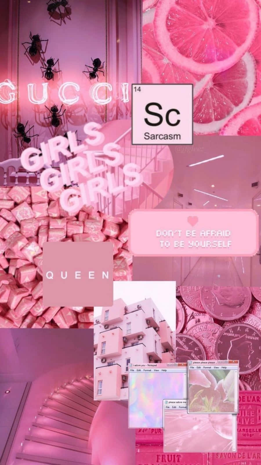 Aesthetic Pink Collage na May Maikling Kasabihan Wallpaper