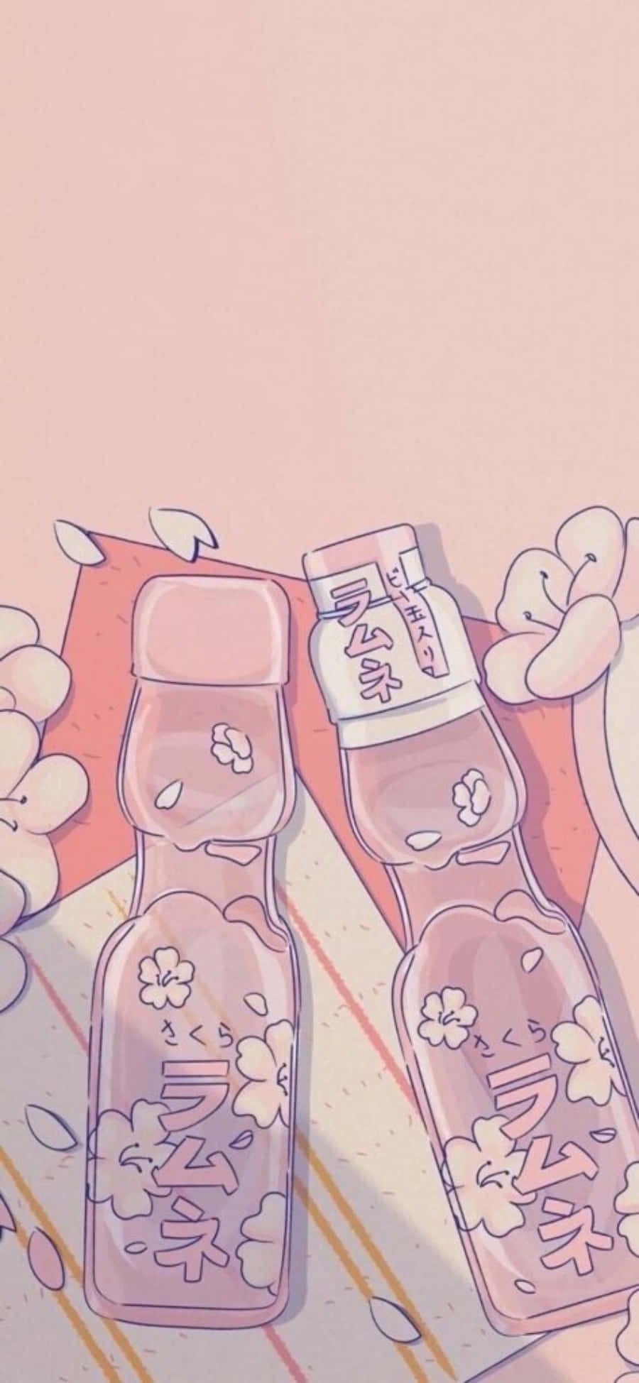 Aesthetic Pink Kawaii Bottled Drinks Wallpaper
