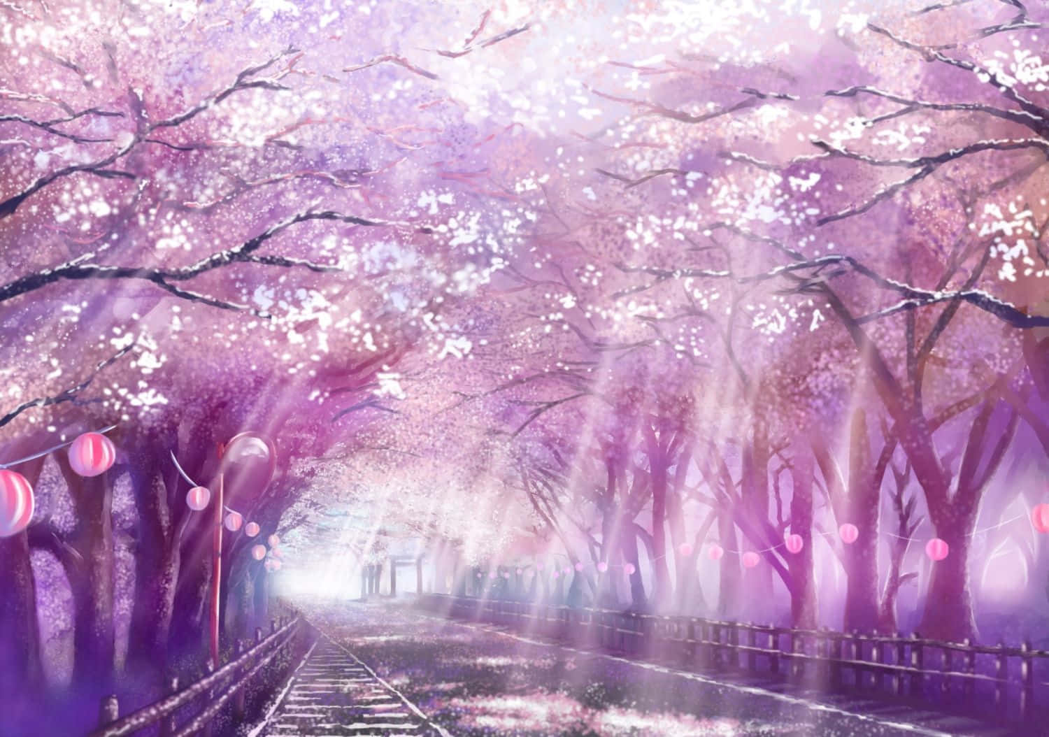 Aesthetic Pink na Sakura Anime Trees Scenery Wallpaper