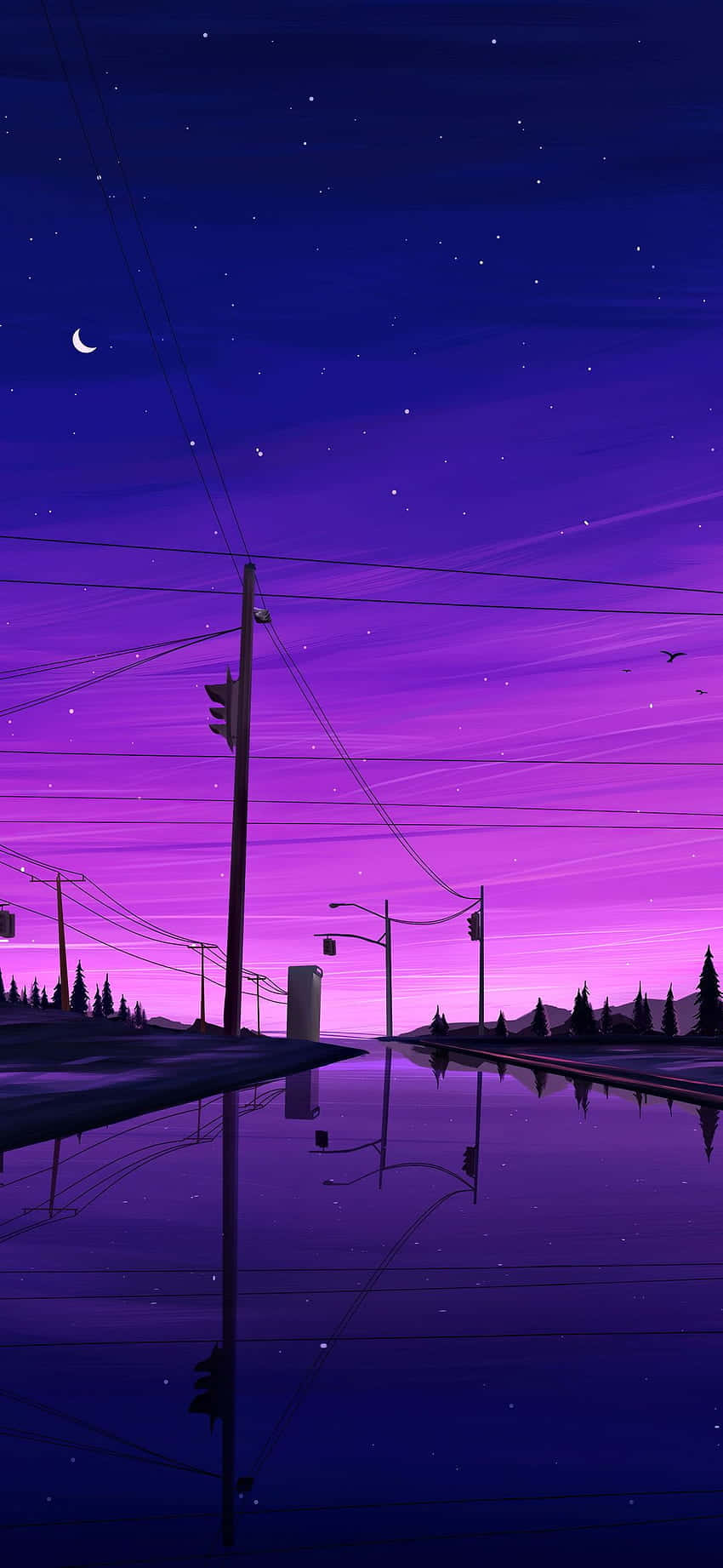 Aesthetic Purple City River Picture Wallpaper