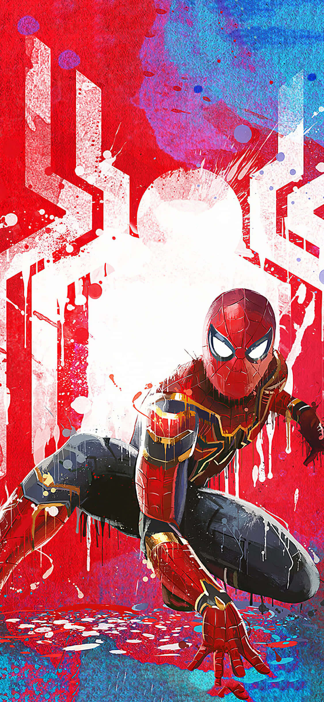 An epic Spiderman mural in the night Wallpaper