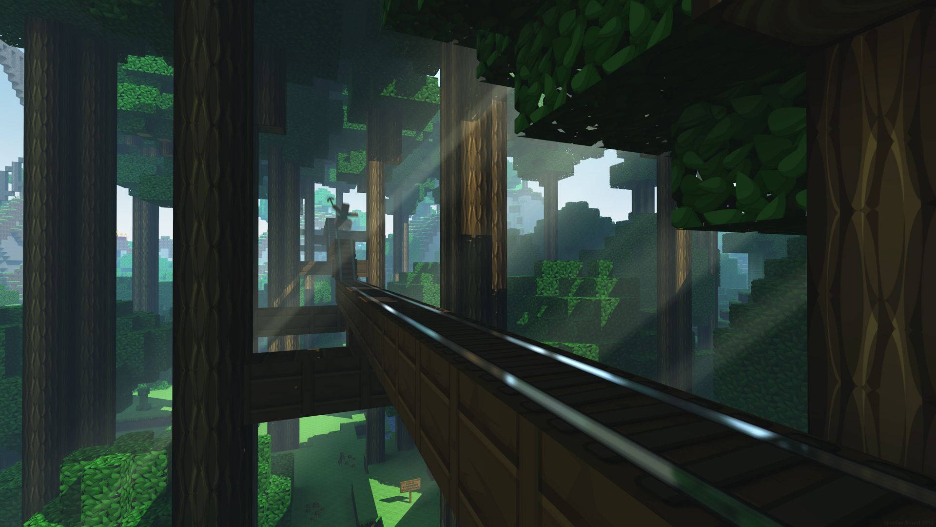 Ang Araw ay Sumisikat sa Isang Malawak na Kagubatan ng Minecraft Wallpaper