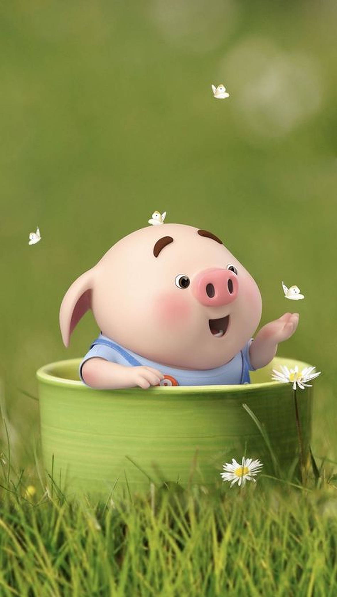 Ang Cute na Baboy na may mga Daisies Wallpaper