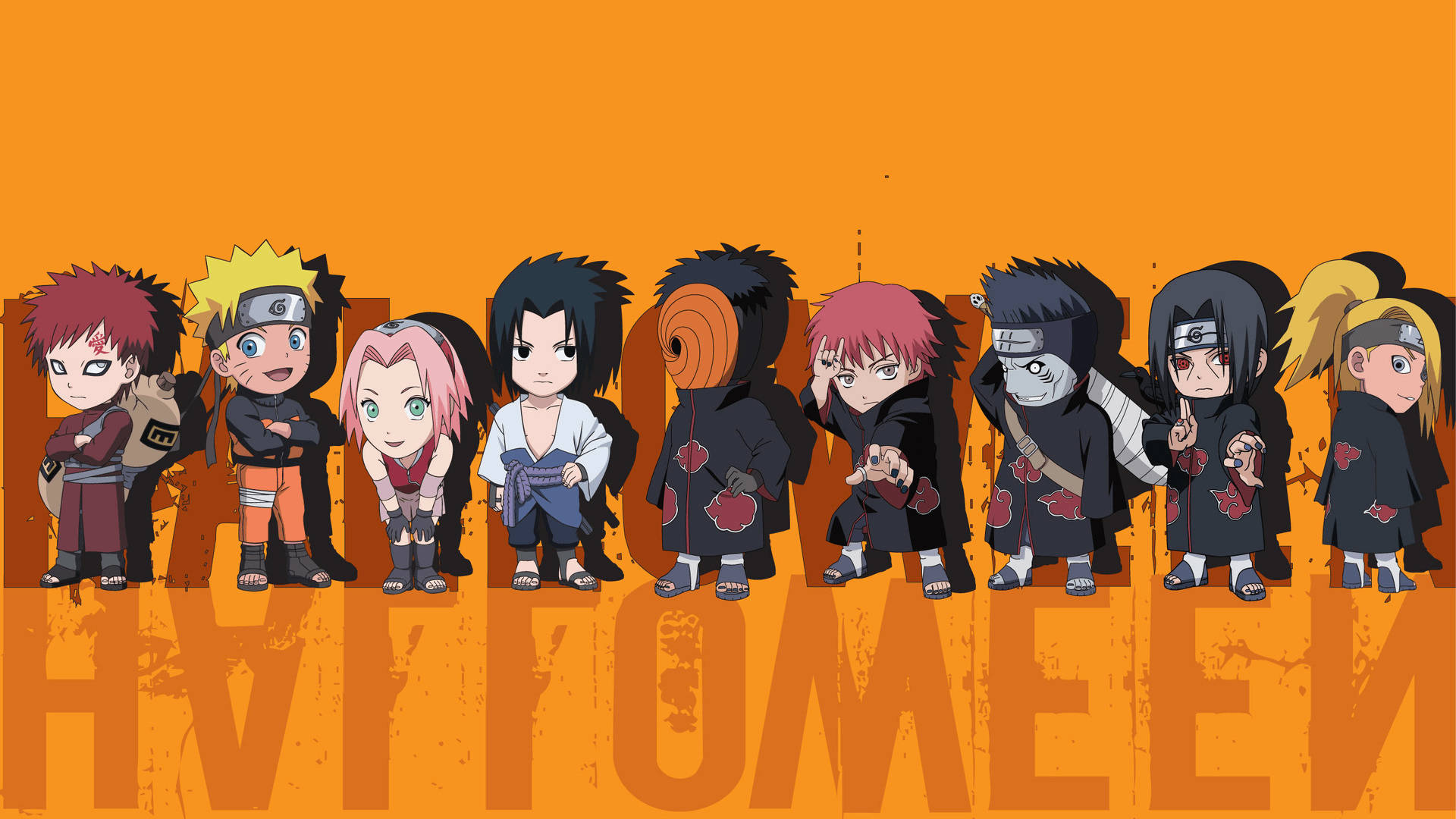 Ang Cute na Sining ng Naruto para sa Halloween Wallpaper
