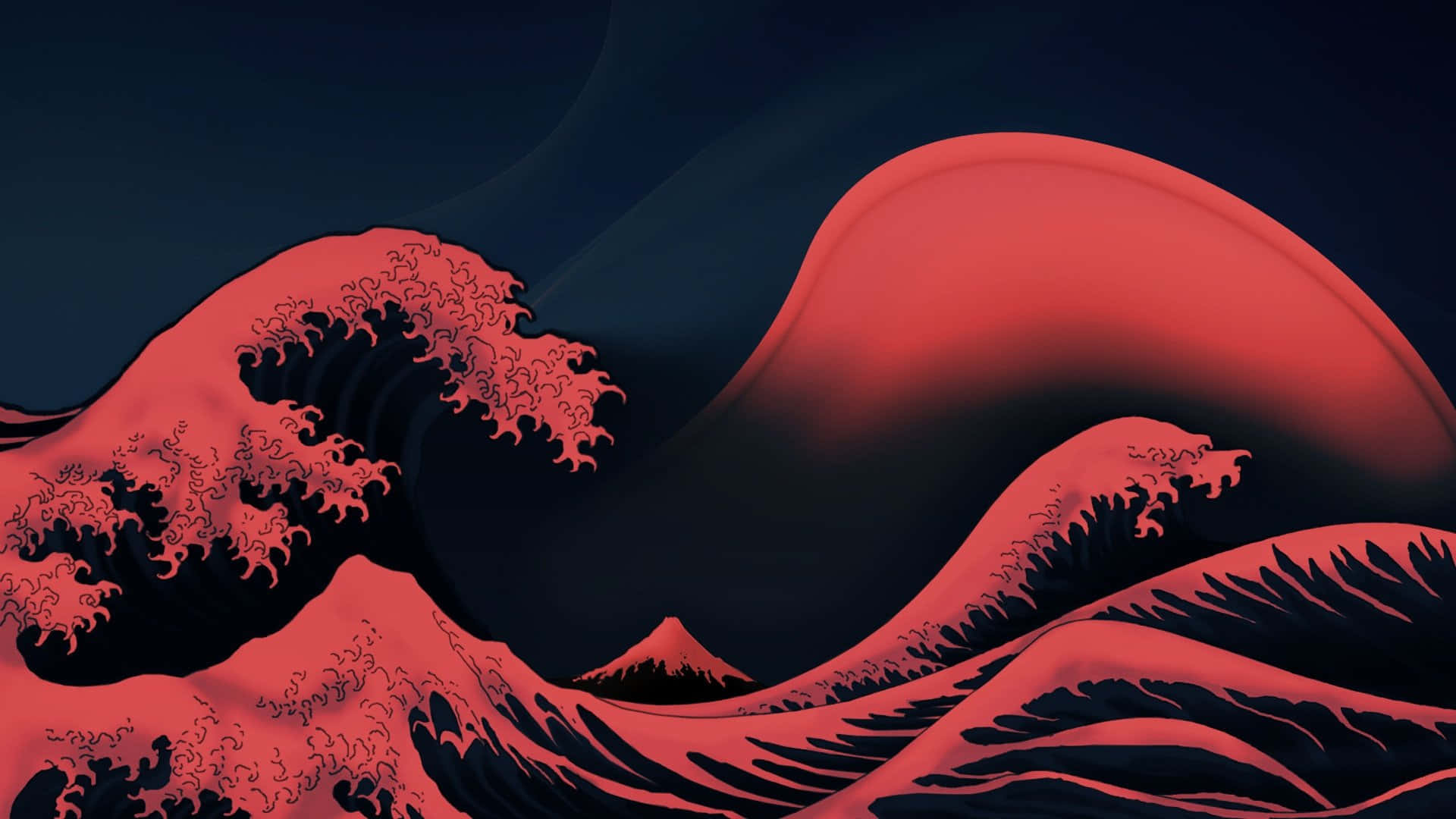 Ang Dakilang Alon sa Kanagawa na May Madilim na Pulang Estetika Wallpaper