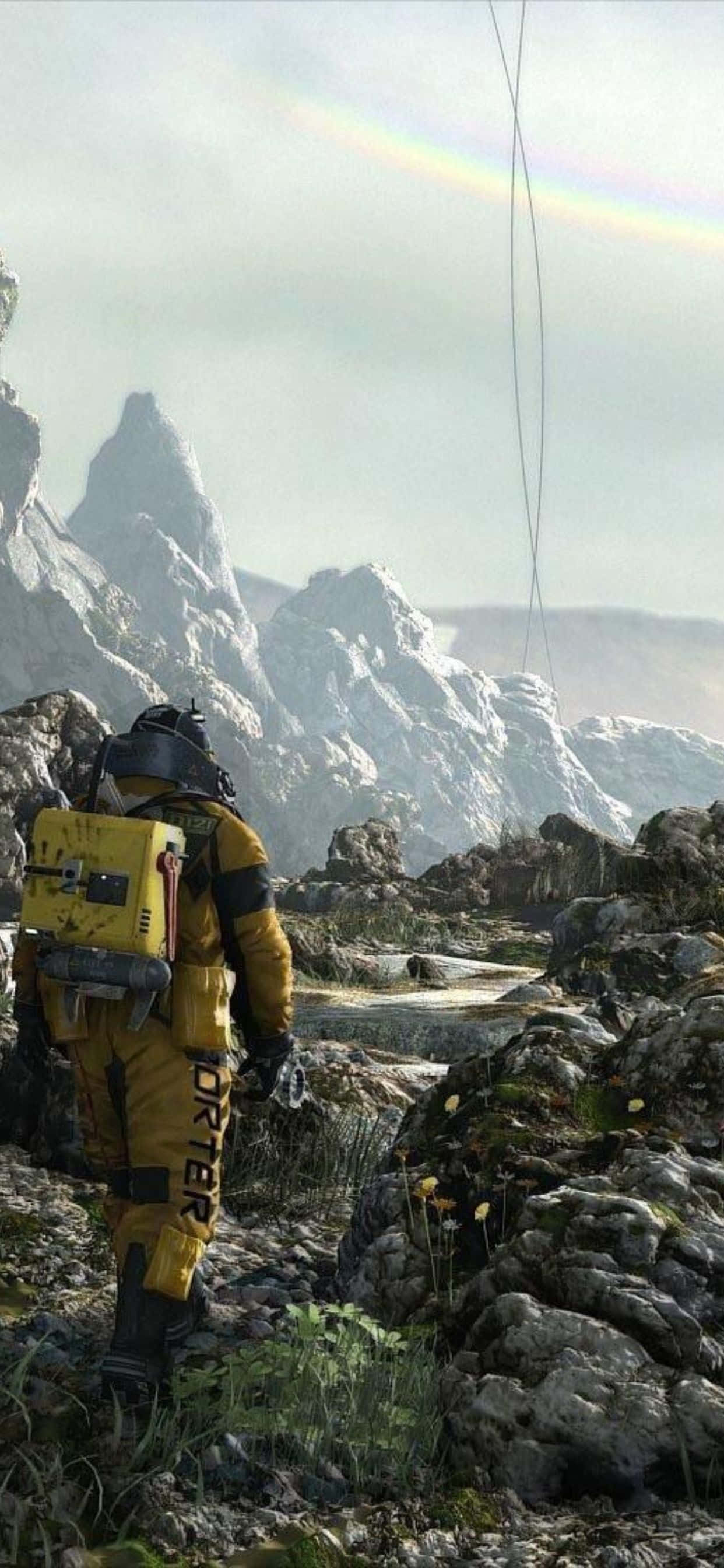 Ang Death Stranding at ang iPhone Xs Max ay nagkasama para sa isang Epic na Paglalakbay. Wallpaper