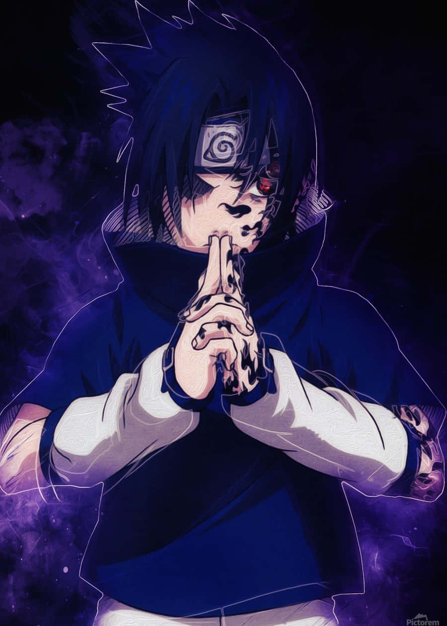 Ang henyo ng angkan ng Uchiha, si Sasuke, ay nagpapakita ng kanyang lakas at husay Wallpaper