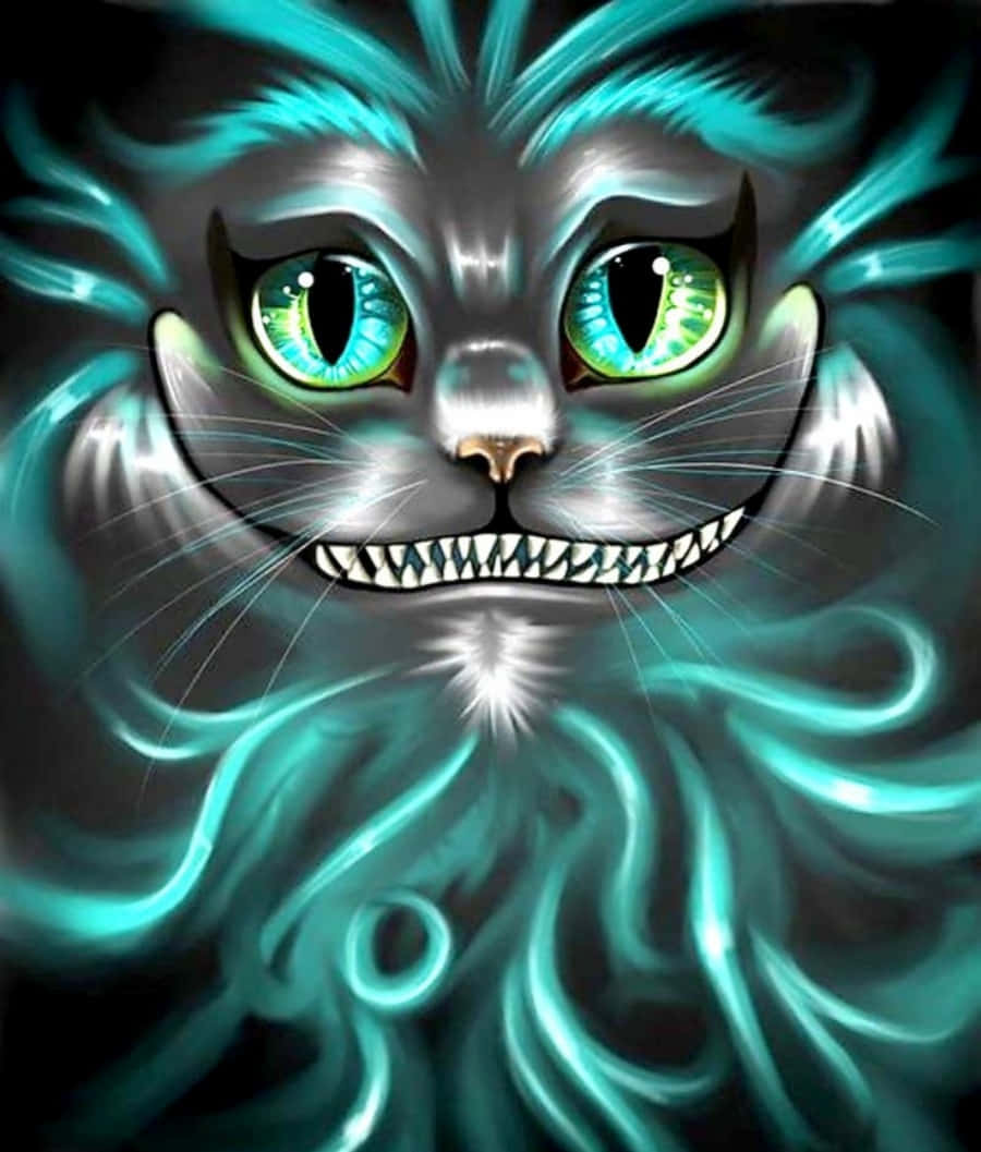 Ang iconic na Cheshire Cat, sumisilip mula sa isang toadstool sa lahat ng kanyang malikot na kagandahan. Wallpaper