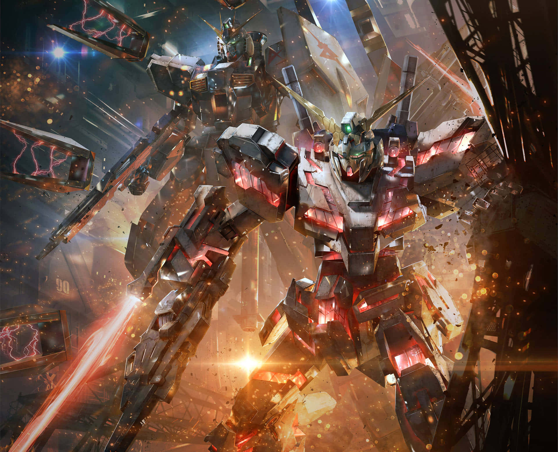 Ang iconic na Gundam na nagpapakita ng kanyang lakas sa larangan ng digmaan Wallpaper