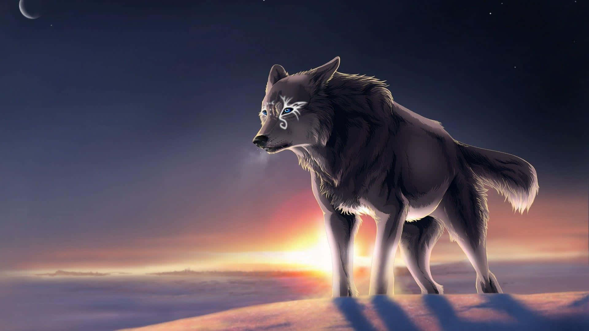 "Ang Lobo ng Kalawakan ay sumisilip sa kalawakan ng kalangitan ng gabi" Wallpaper