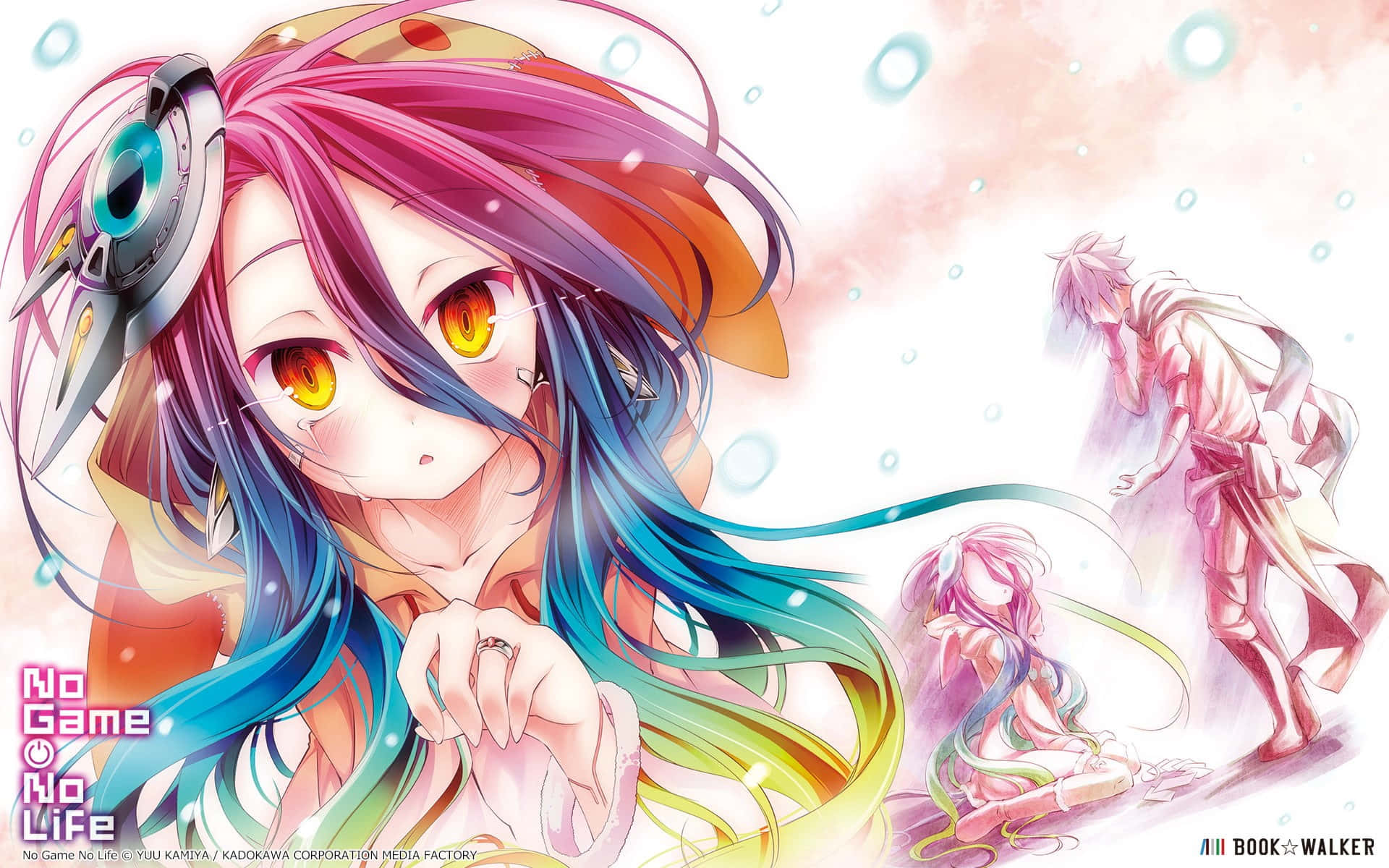 Ang magkapatid na sina Sora at Shiro ay humaharap sa anumang laro na dumating sa kanila sa surreal na anime series na No Game No Life. Wallpaper
