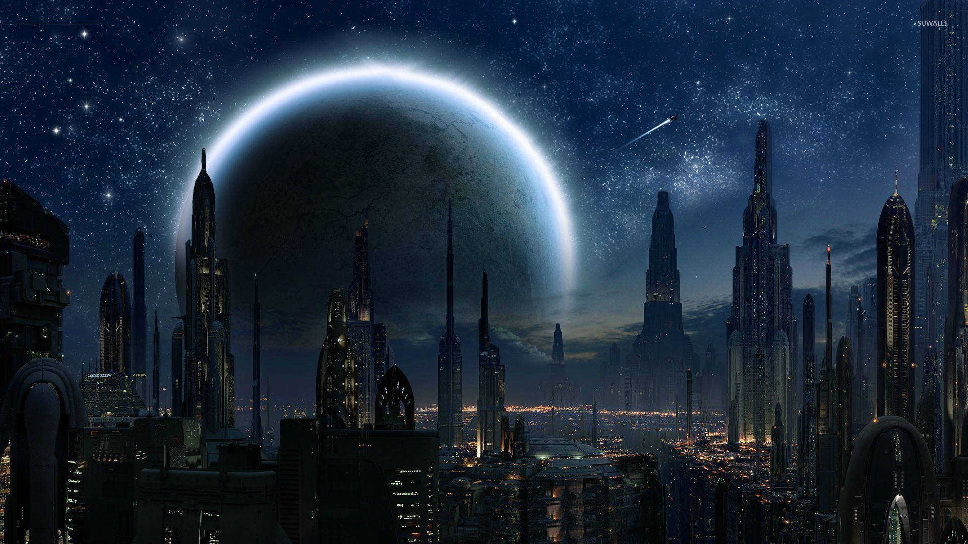 Ang Makulay na Tanawin ng Lungsod ng Coruscant Wallpaper