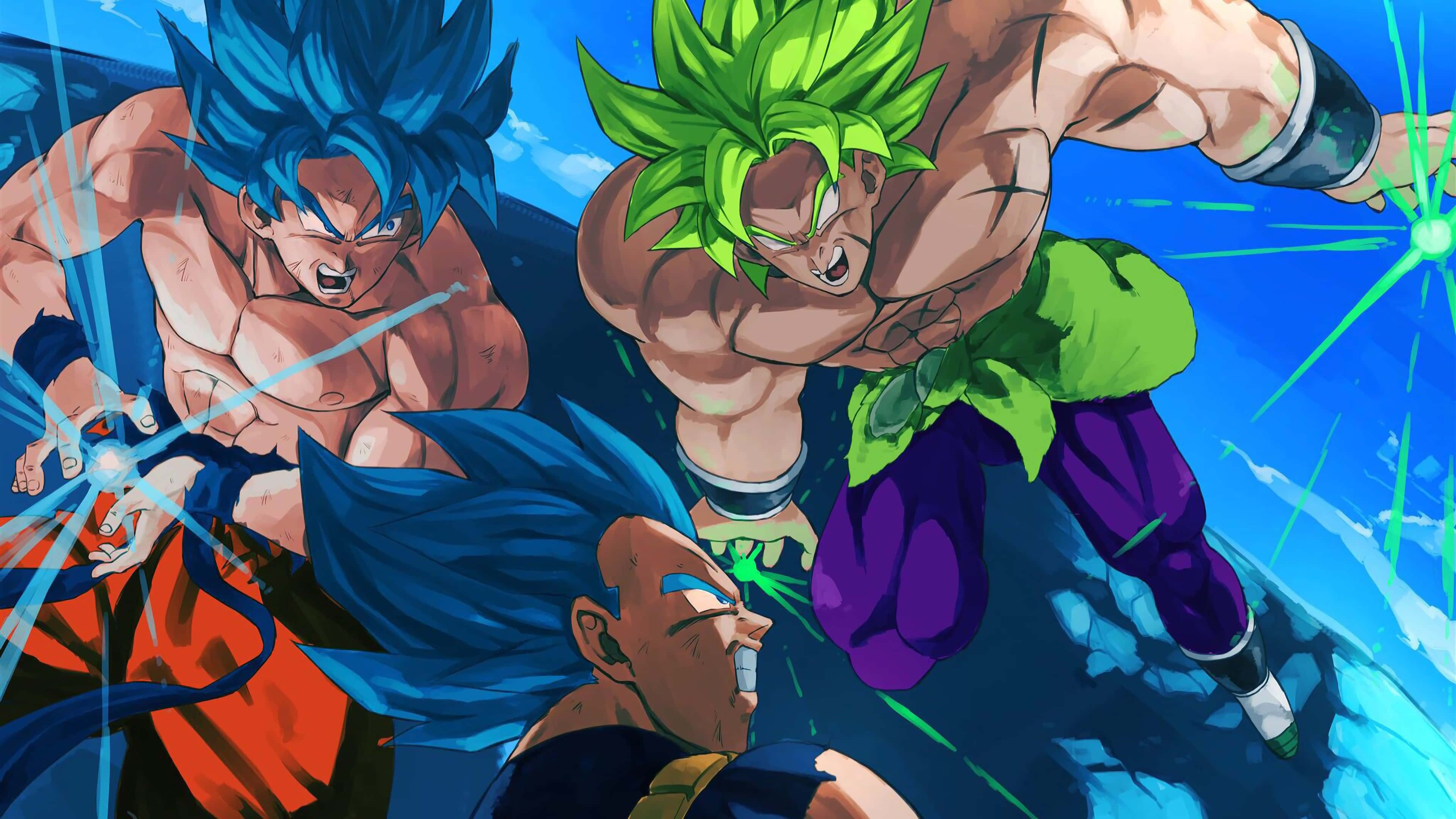 Ang mandirigmang Super Saiyan God na si Broly ay nakatayong matagumpay. Wallpaper