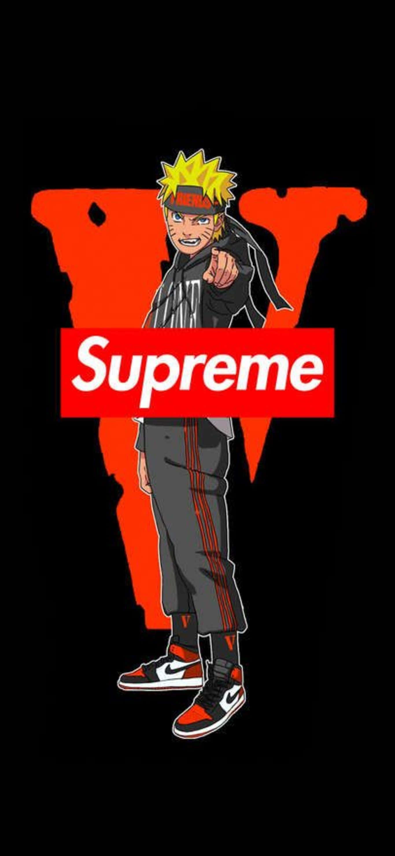 Mga karakter ng anime na mukhang uso at istilo na suot ang mga damit panlabas mula sa Supreme. Wallpaper