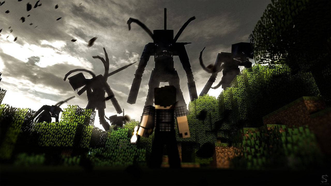 Ang mga Korap na Alipin ay Sumakay sa Labanan sa Minecraft Wallpaper