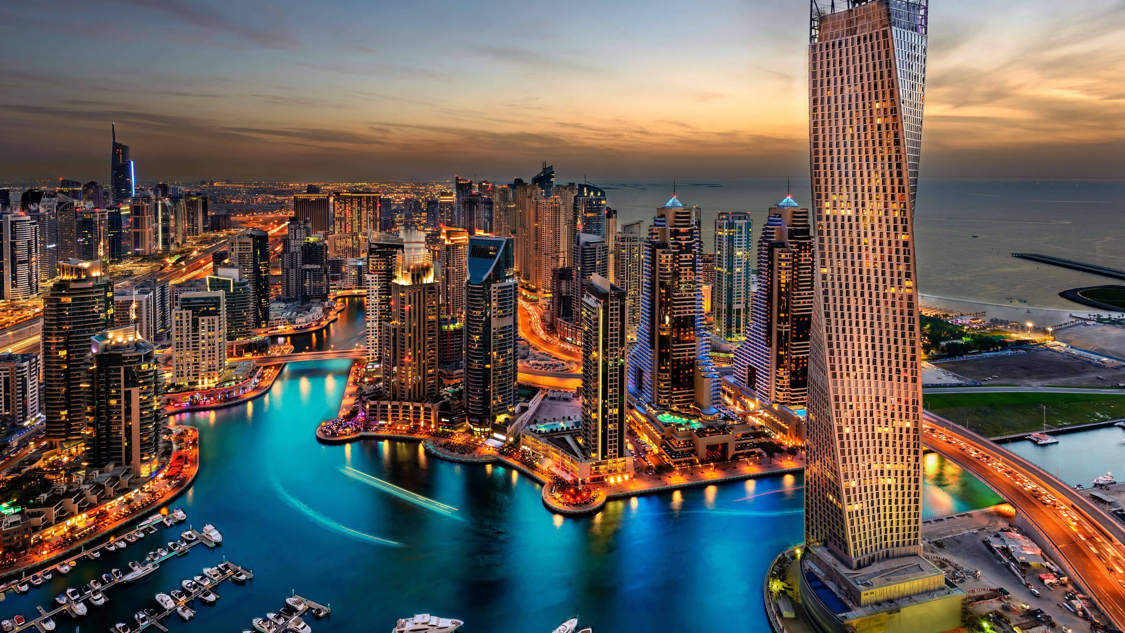 Ang Napakagandang Skyscraper ng Dubai City sa 4K Wallpaper