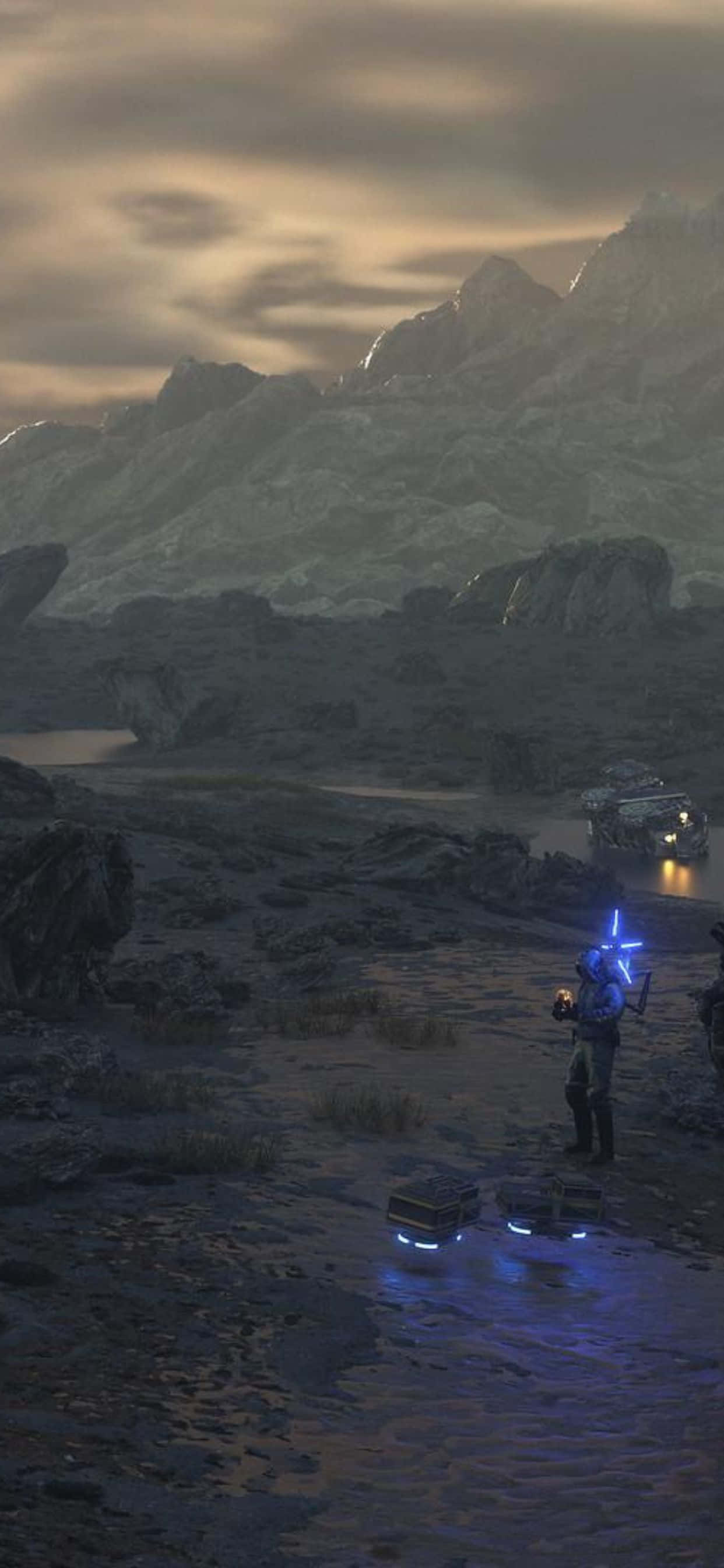 Ang notoryos na eksena mula sa highly acclaimed videogame: Death Stranding para sa iPhone XS Max. Wallpaper