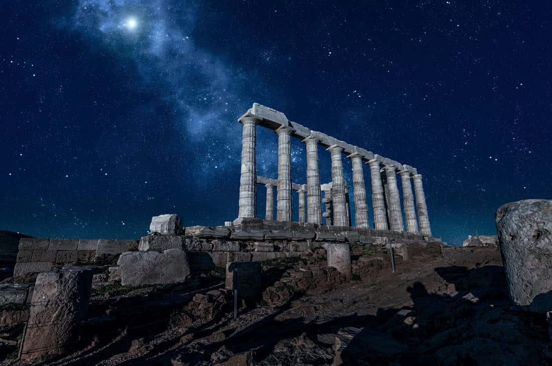 Ang Templo ni Poseidon sa Gabi Wallpaper