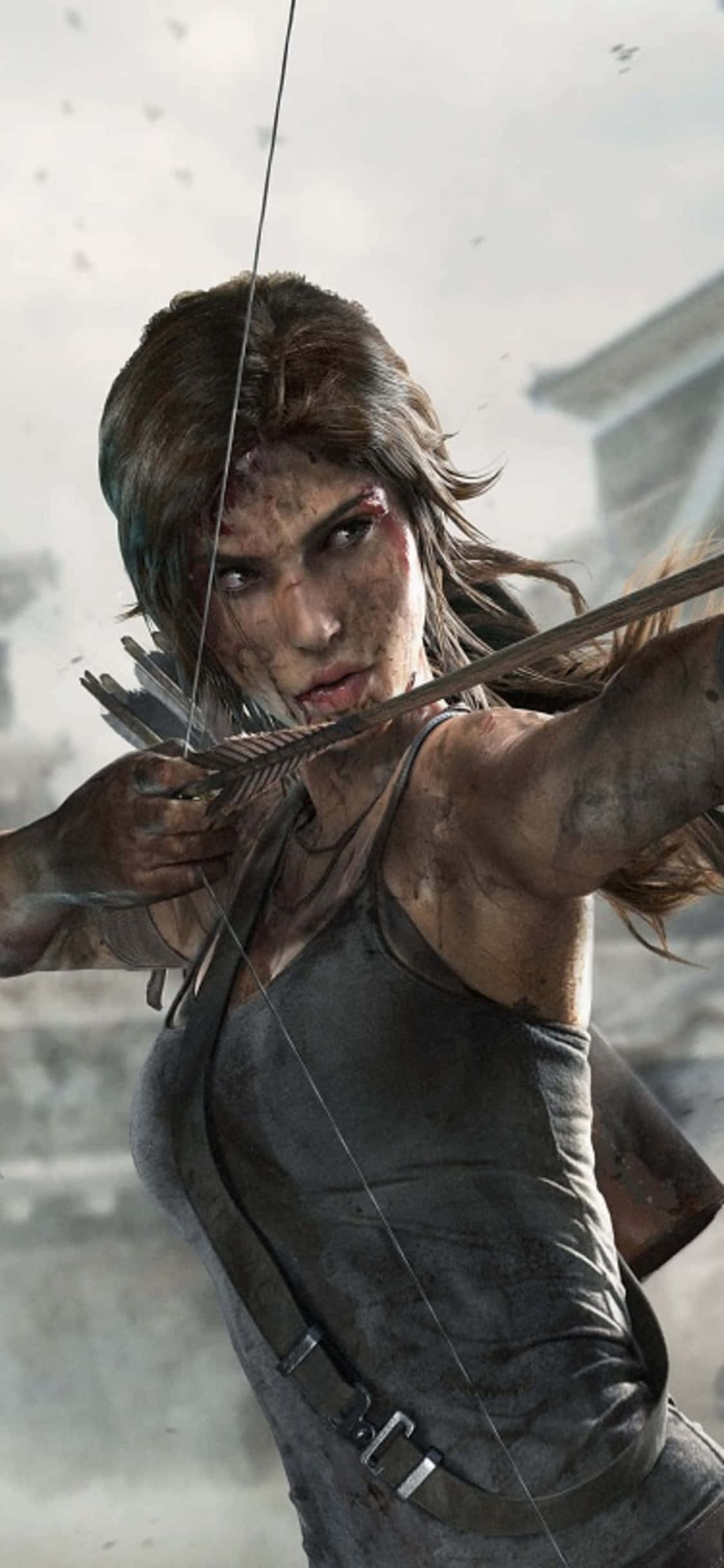 ang tomb raider ay naglalayon ng kanyang pana sa isang lungsod Wallpaper