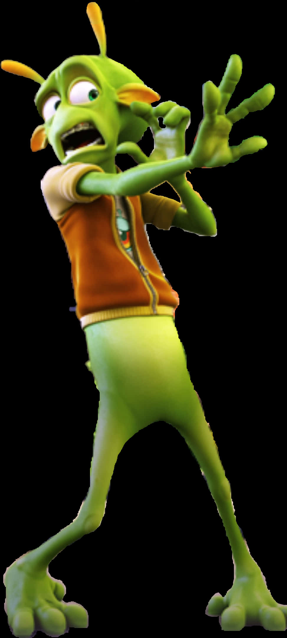 Animated Green Alien Character Wallpaper