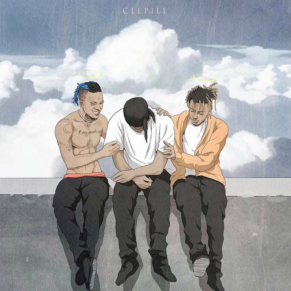 Animated Juice Wrld Kasama ang mga Kaibigan Wallpaper