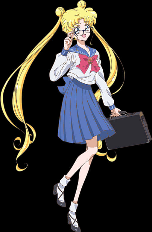 Animated na Schoolgirl na may Blonde na Buhok at Salamin Wallpaper