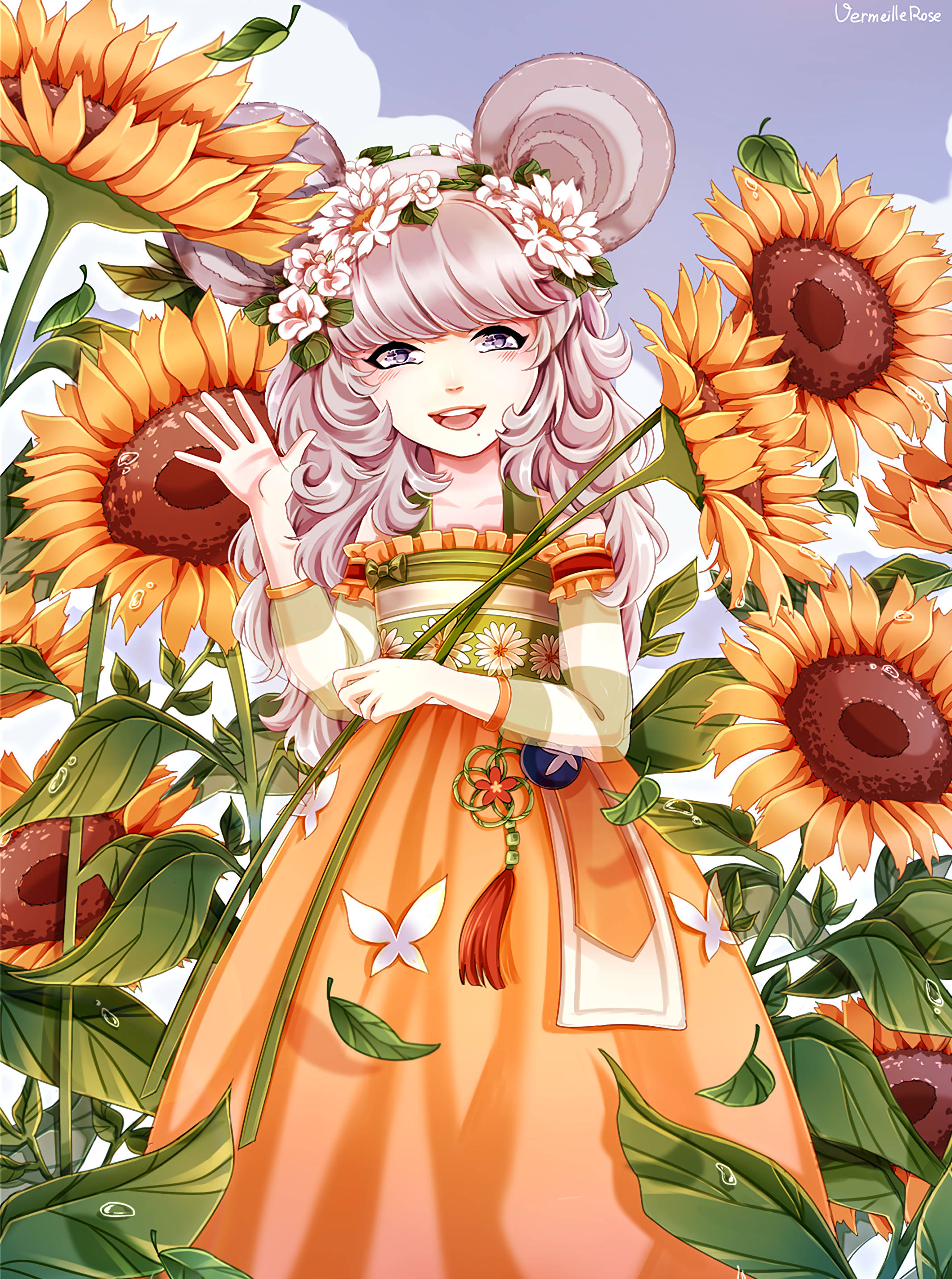 Anime Art Girl sa Sunflower Field Wallpaper