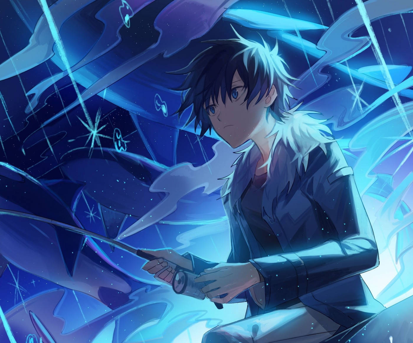 Anime Blue Boy na Mangingisda Wallpaper