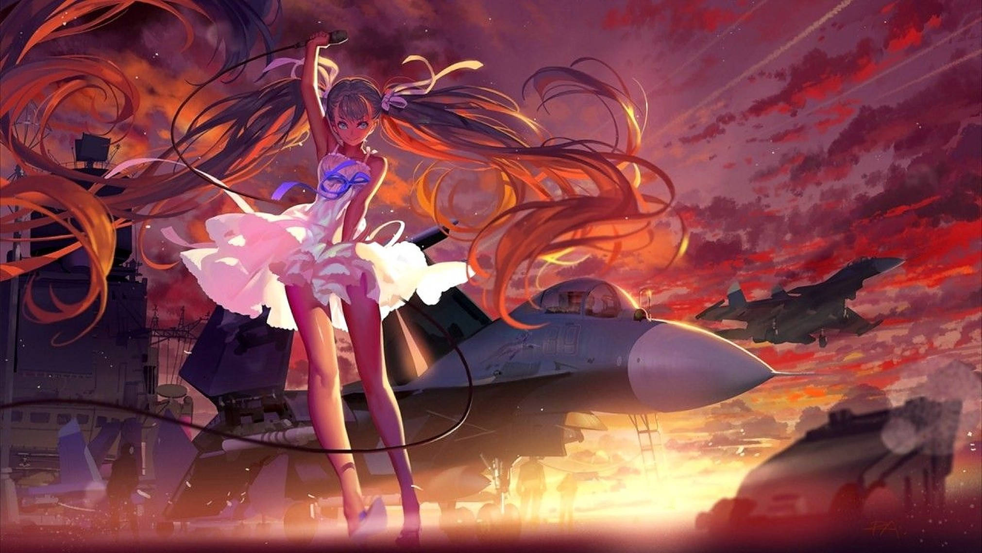 Anime Dance Ballerina na may Paglubog ng Araw Wallpaper