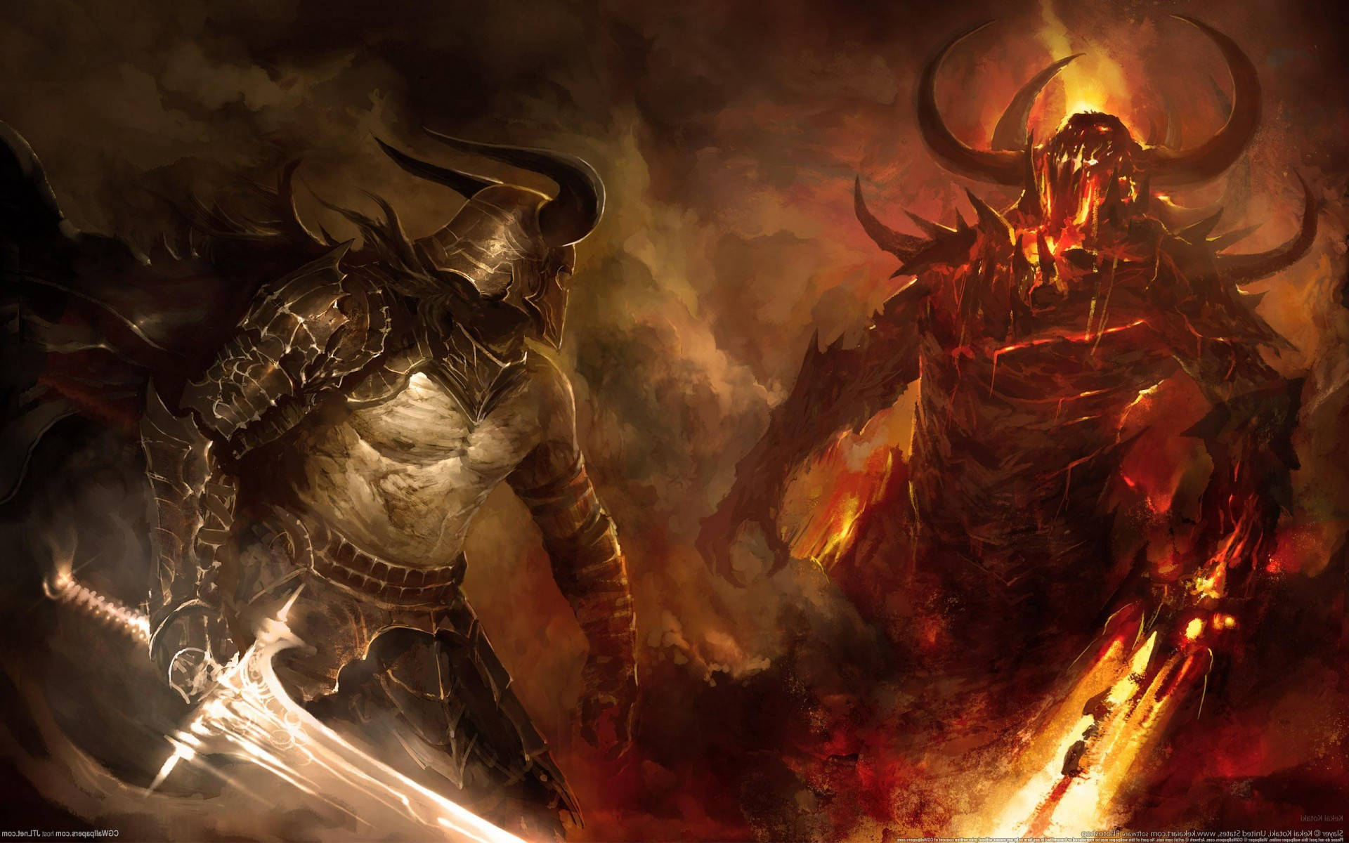 Anime Fight Knight At Demon Wallpaper