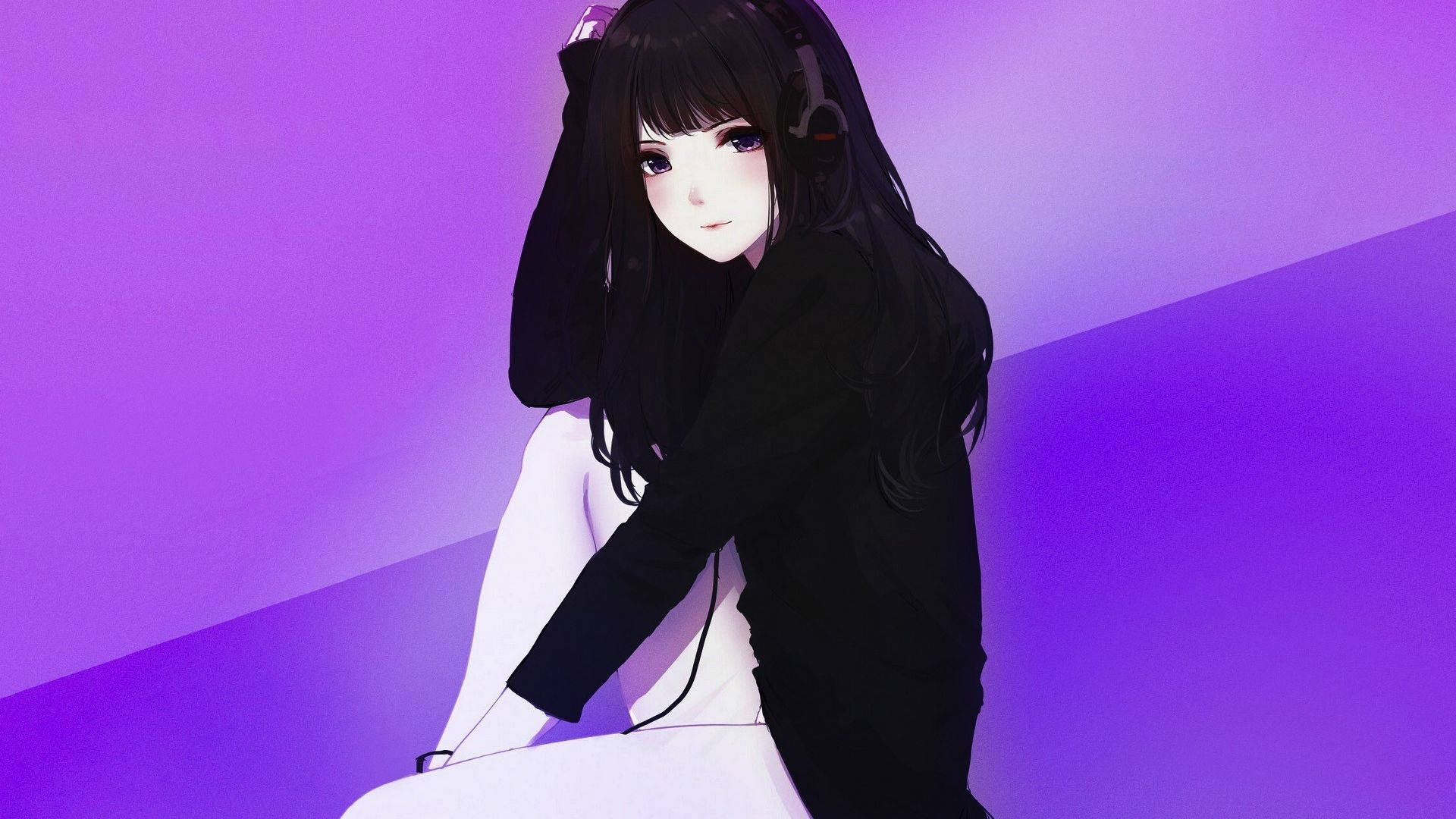Anime Girl Hoodie na Itim Wallpaper